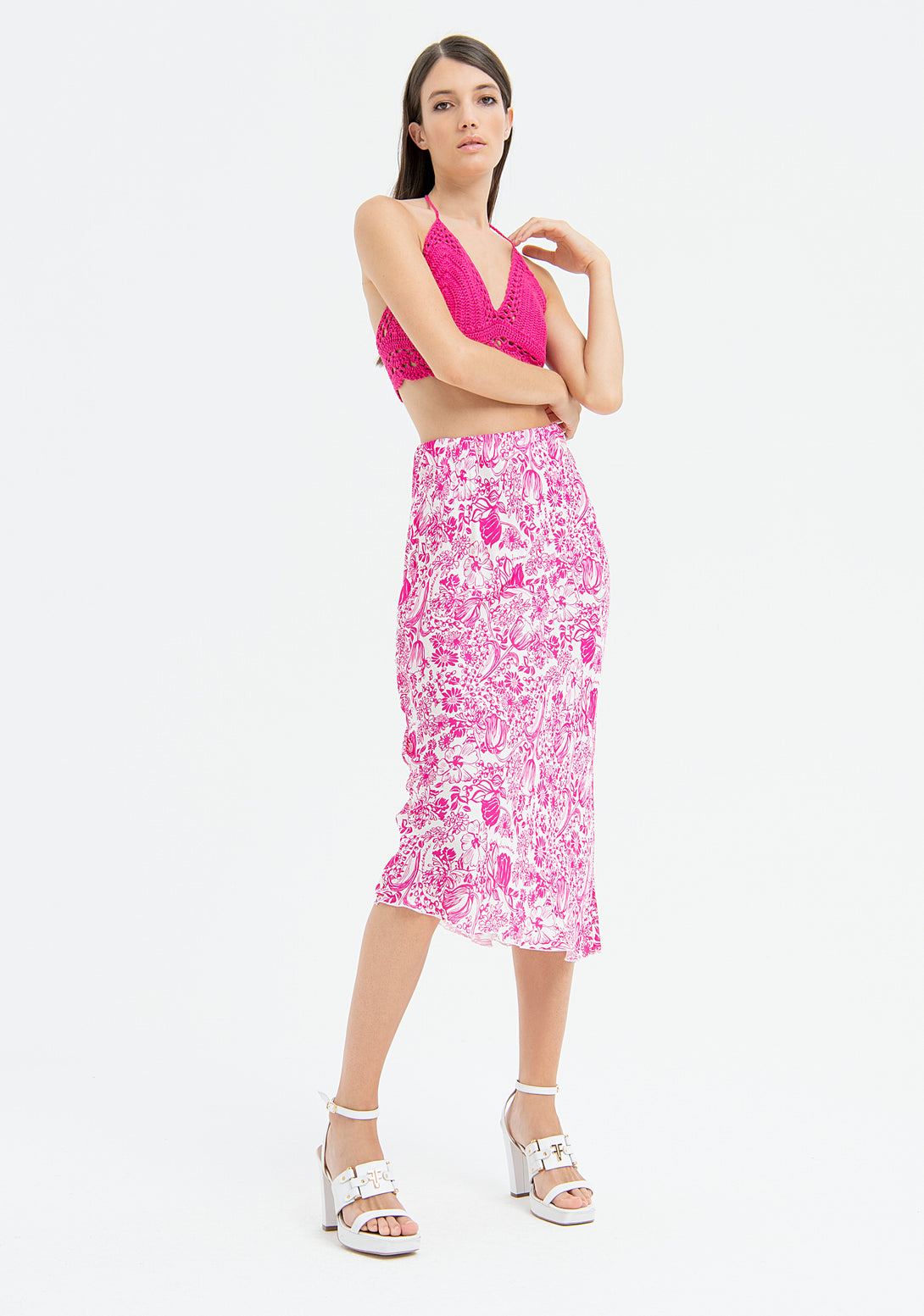 Sheath skirt slim fit, middle length, with flowery pattern Fracomina FJ23SG2002W451N4-Q47-1