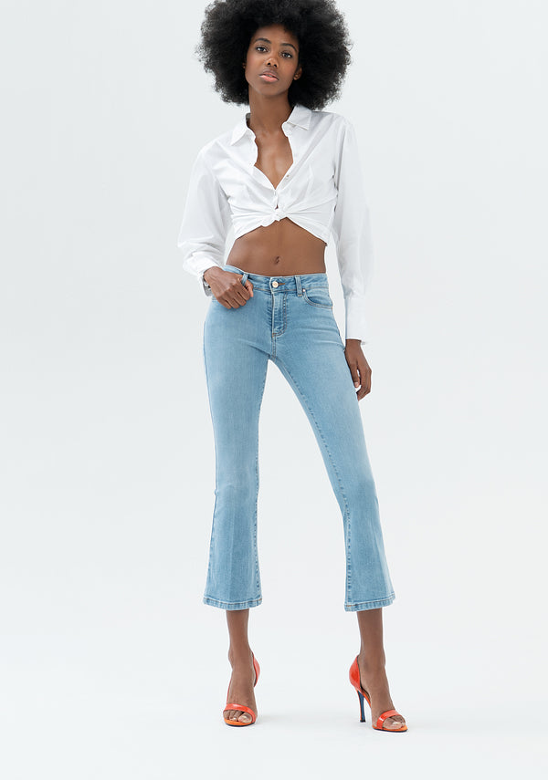Jeans Bella flare cropped made with a sophisticated stretch denim with a light wash Fracomina FP000V8030D40103-062