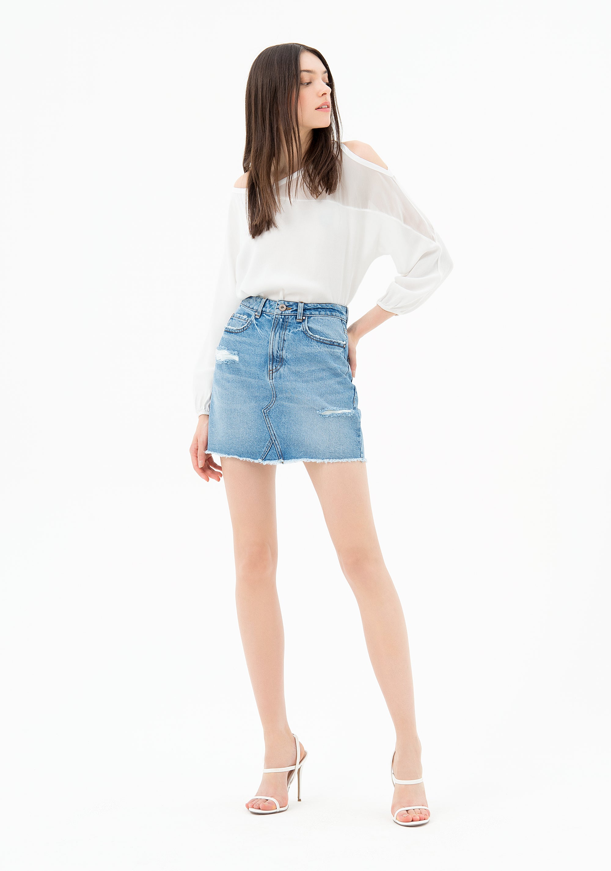 Mini skirt regular fit made in denim with light wash Fracomina FP21SG5003D40002-430