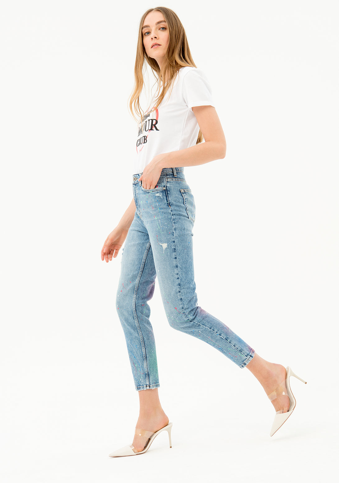Jeans boyfriend fit made in denim with middle wash and stains Fracomina FP21SP5031D40101