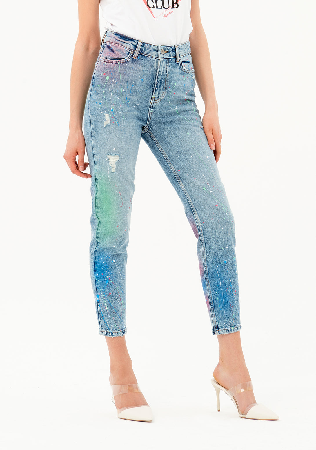 Jeans boyfriend fit made in denim with middle wash and stains
