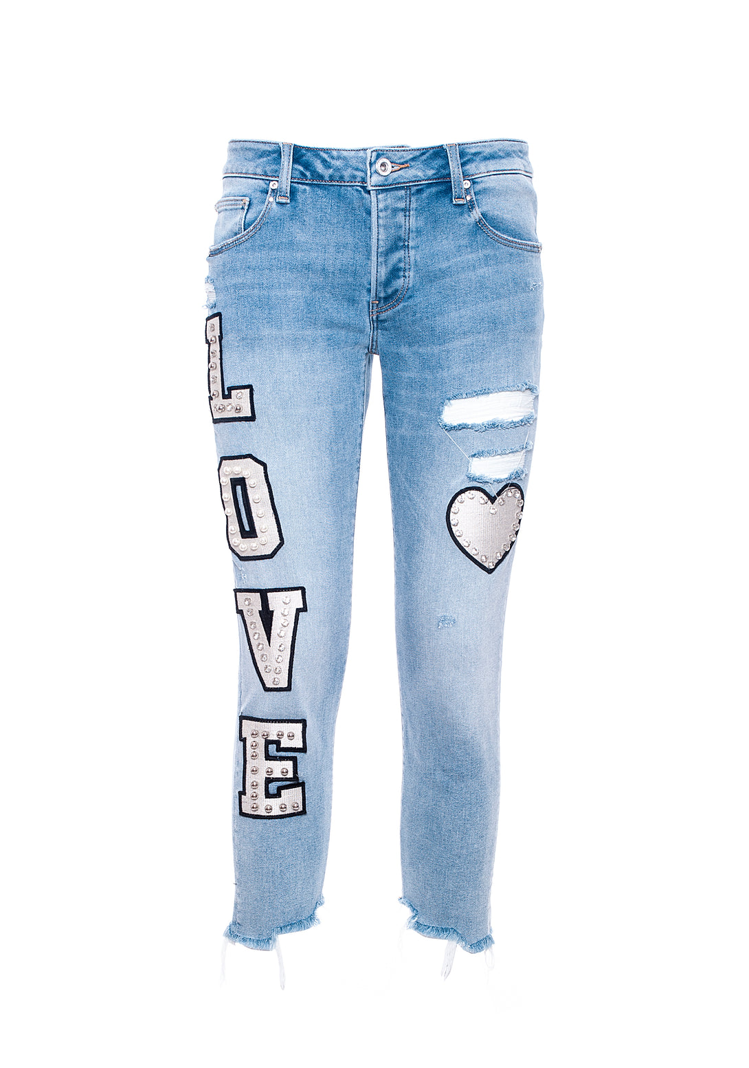 Jeans boyfriend cropped fit made in denim with light wash and patches