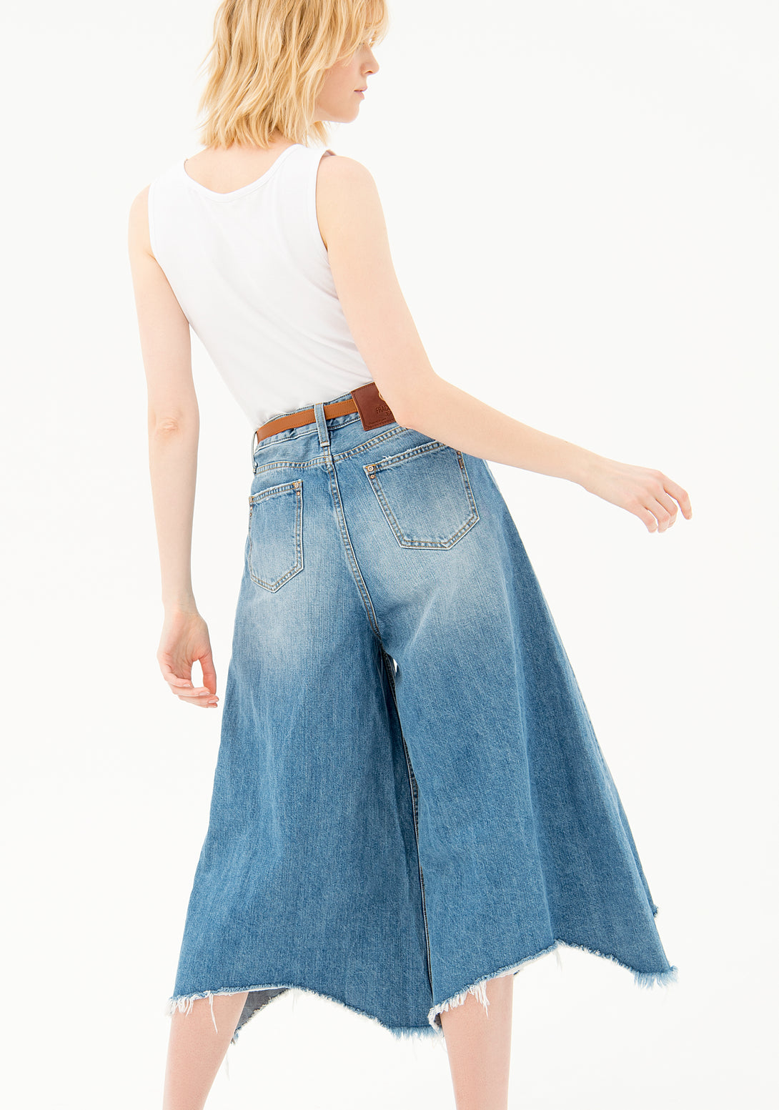 Culotte jeans flared fit made in denim with middle wash and rips