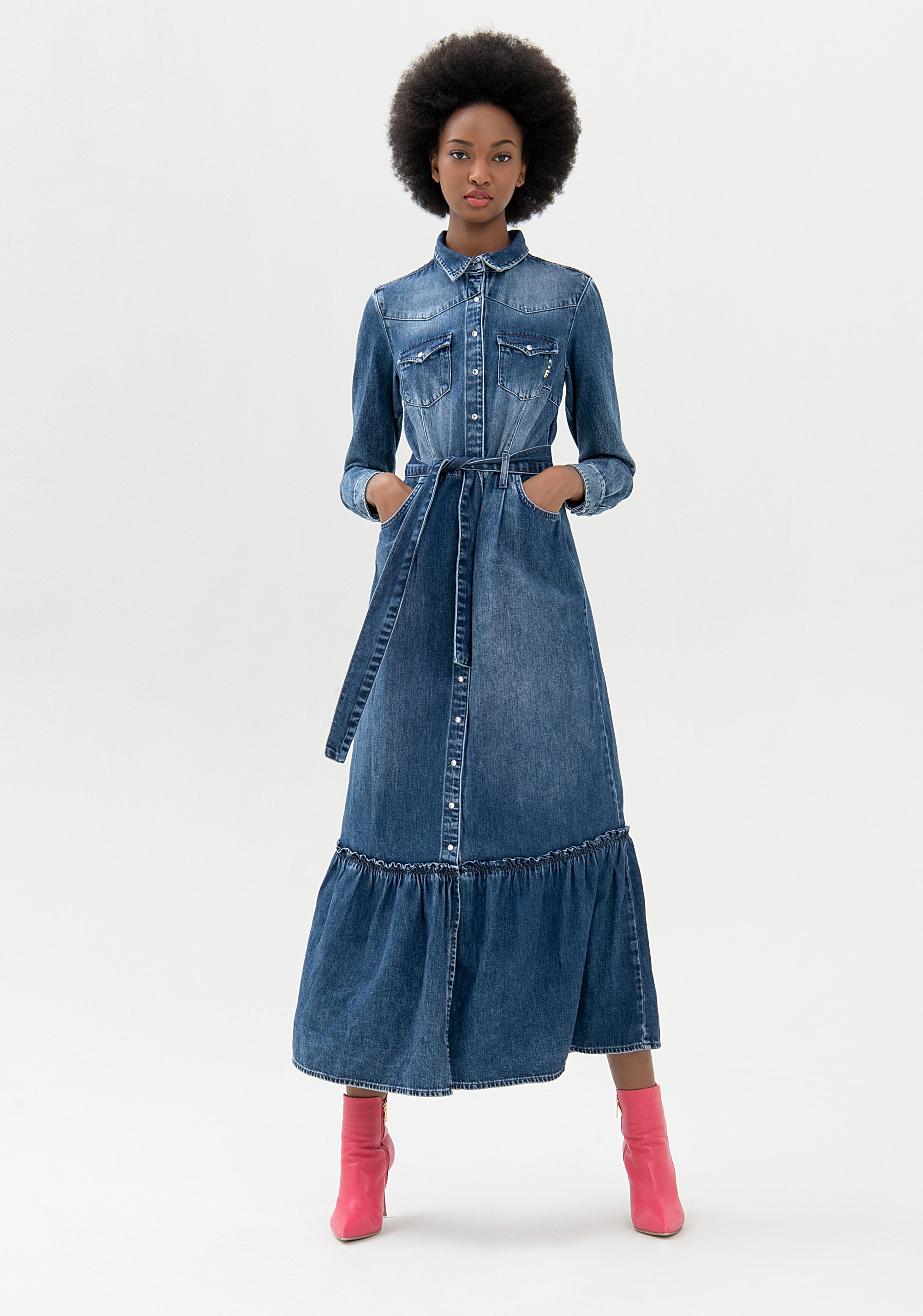 Chemisier dress regular fit made in denim with middle wash Fracomina FP21WD4001D40002-349