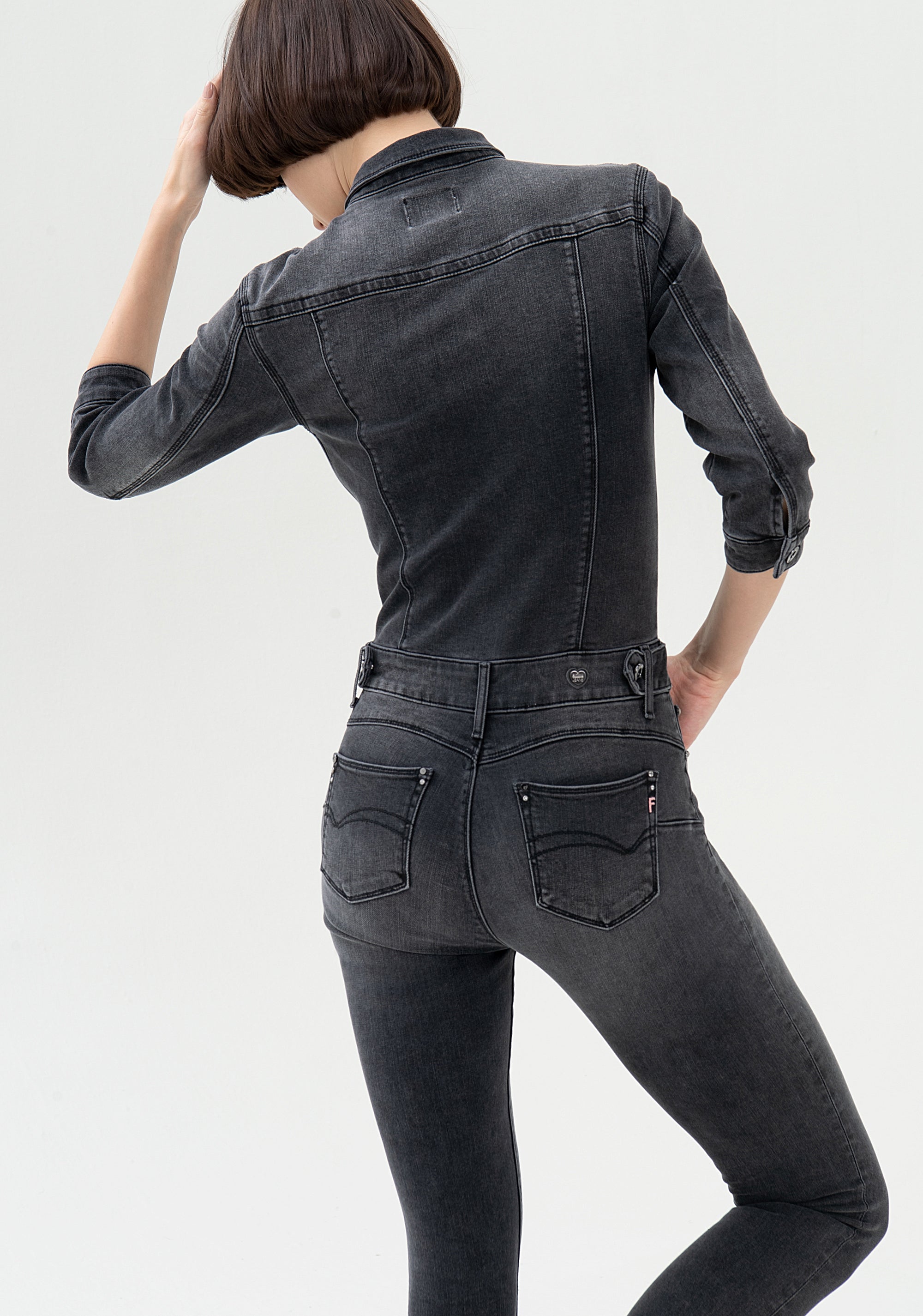 Jumpsuit tight fit, long, made in black denim with dark wash Fracomina FP21WO2003D40901-H21_04