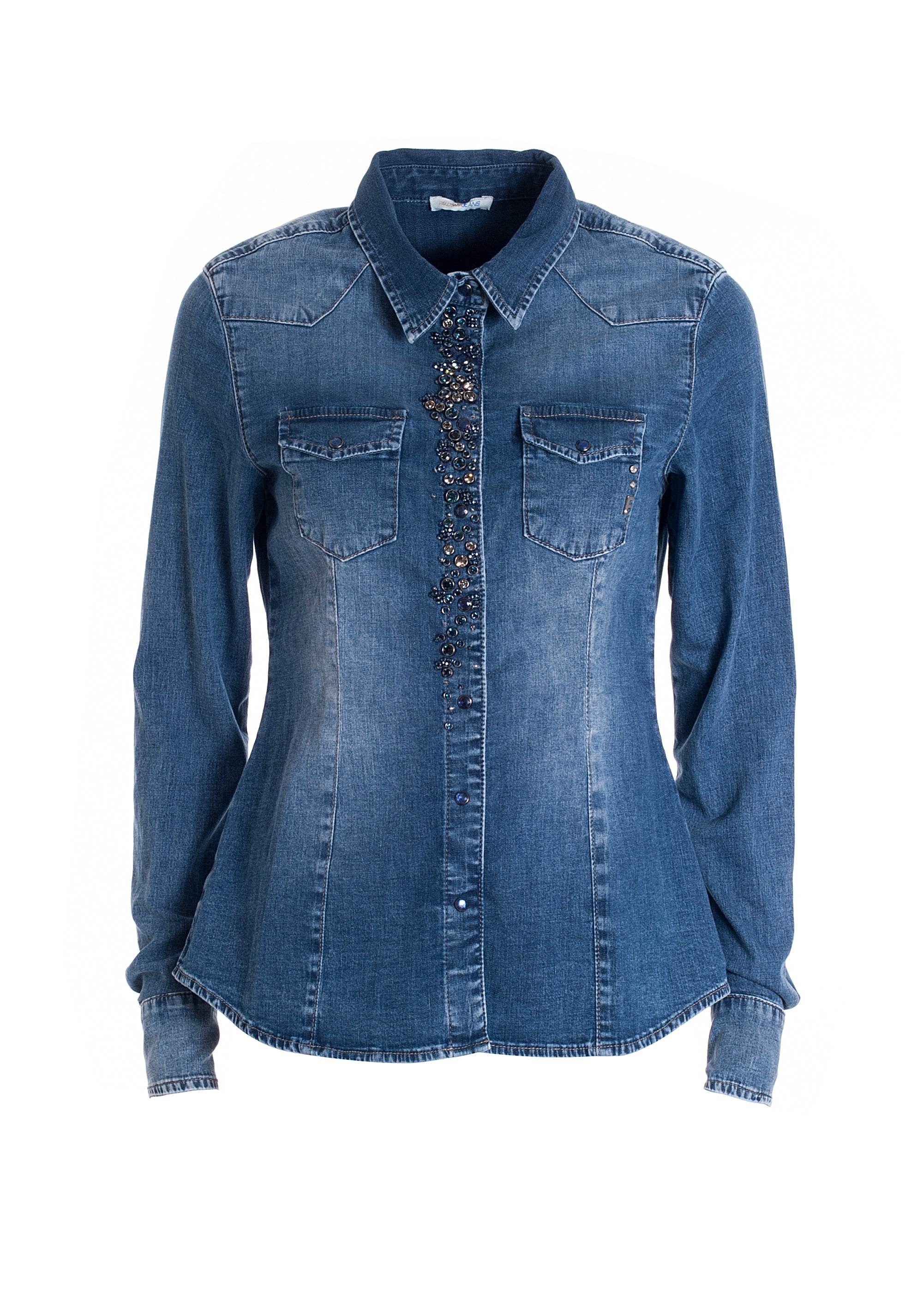 Shirt regular fit made in denim with shiny stones applied Fracomina FP21WT1036D401N7-883_06