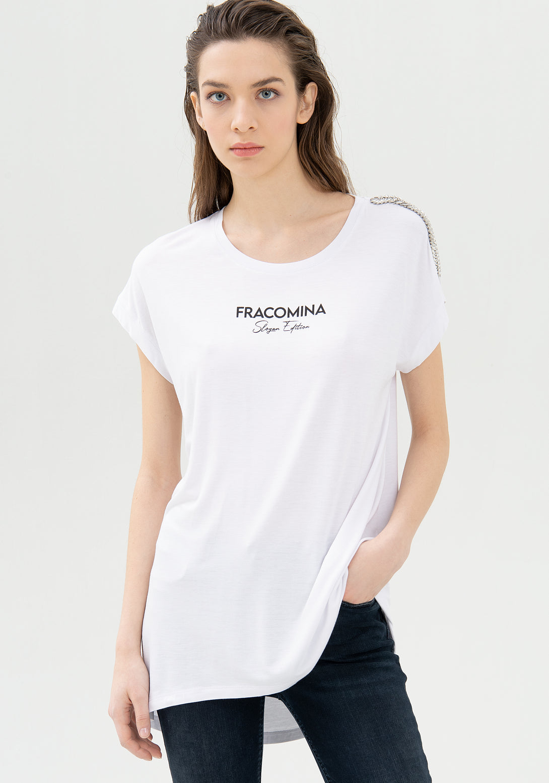 T-shirt wide fit made in viscose jersey with lettering print Fracomina FP21WT3045J42609-278