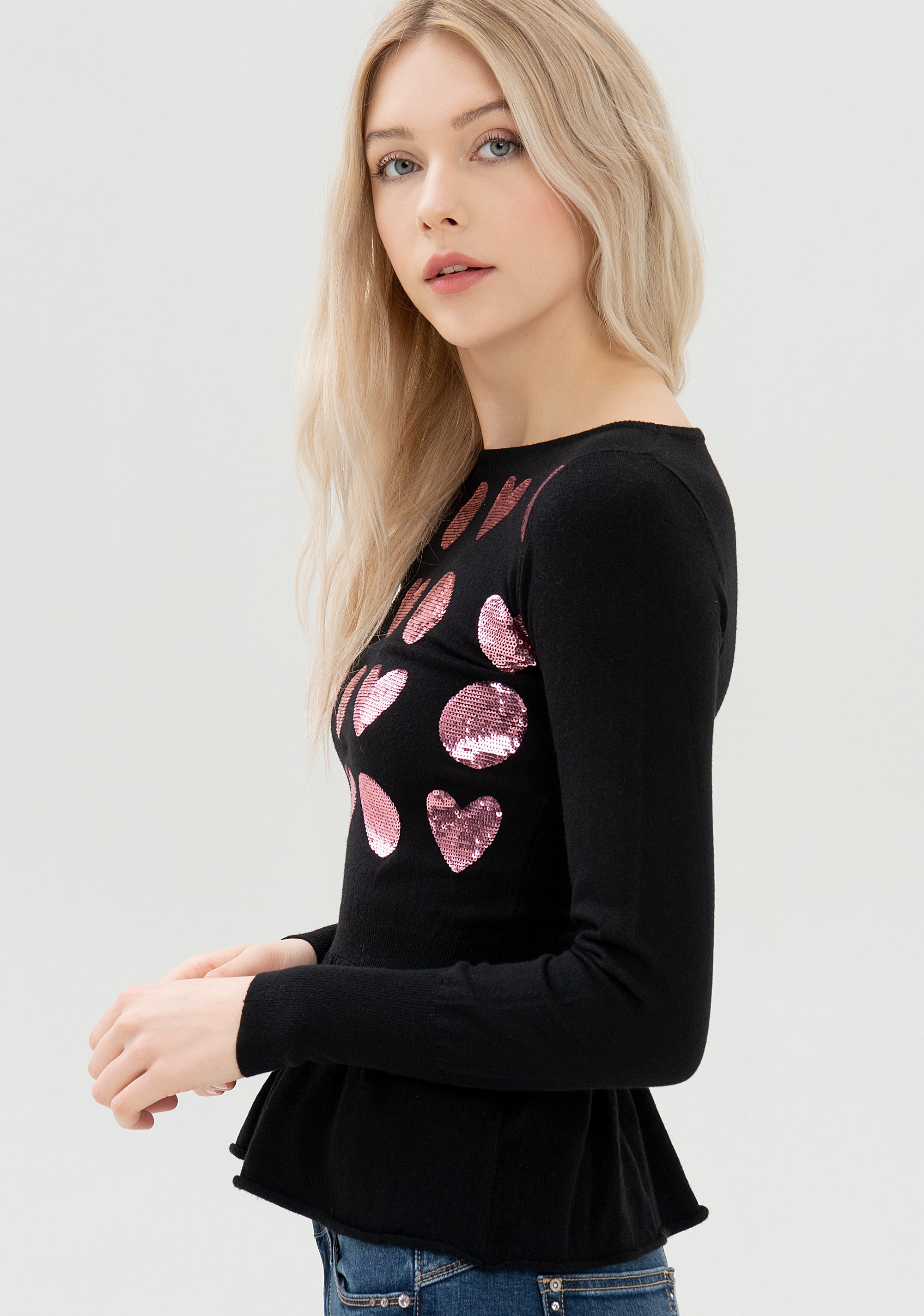 T-shirt tight fit made with heart shaped sequins pattern Fracomina FP21WT7017K46201-581_02