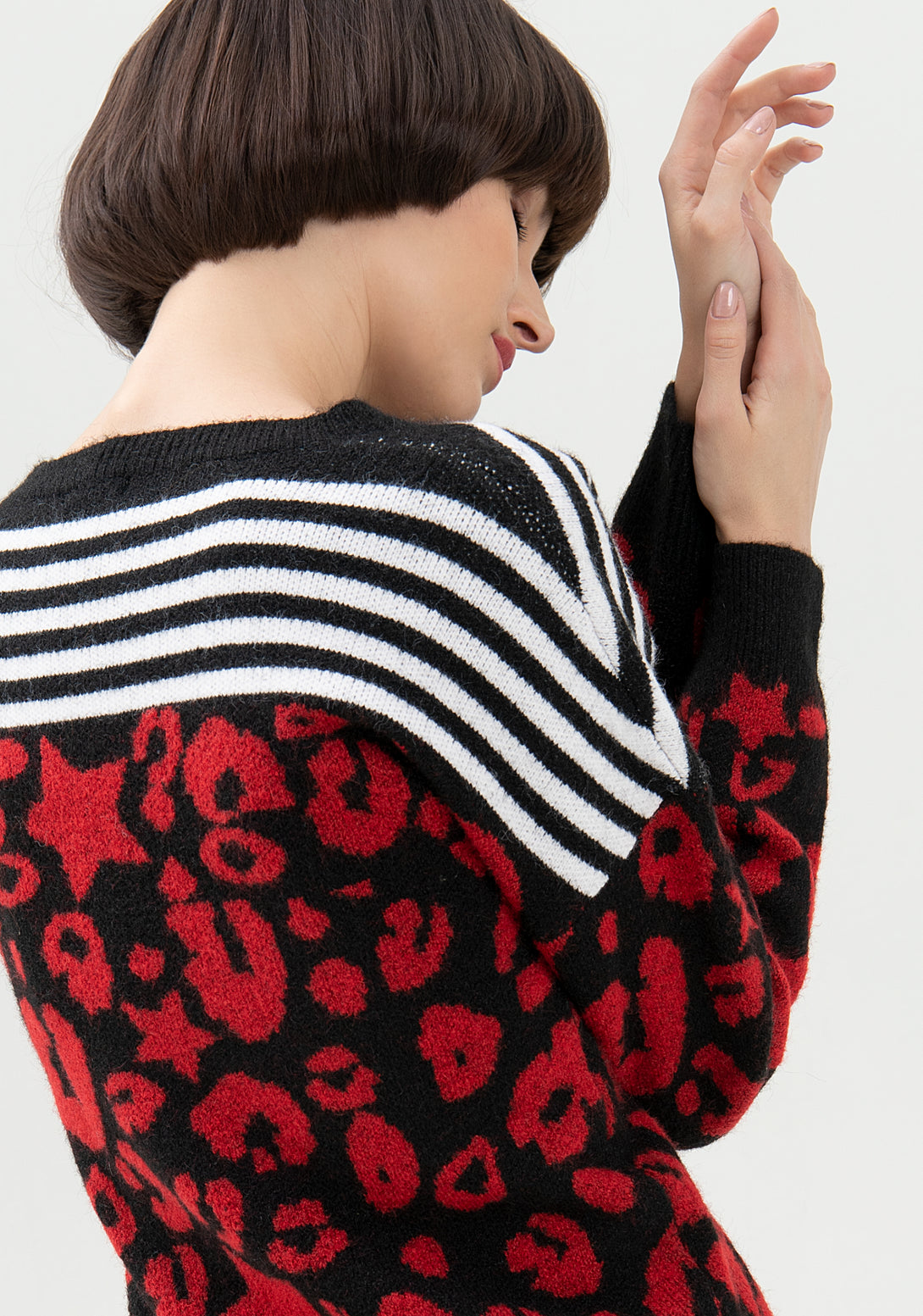 Knitwear regular fit with striped and animalier jacquard effect