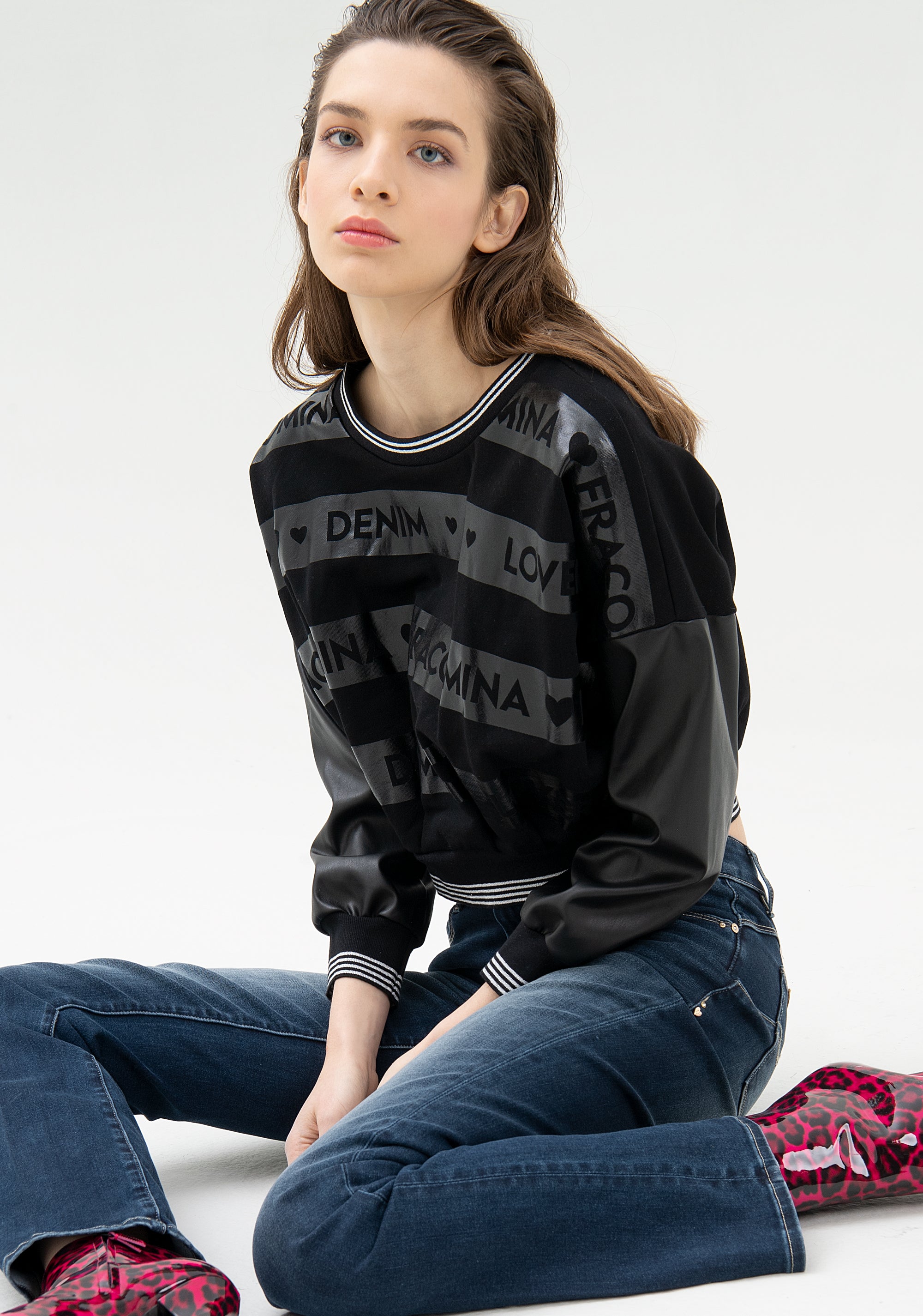 Sweater cropped with logo print Fracomina FP21WT9015F400N5-053_03