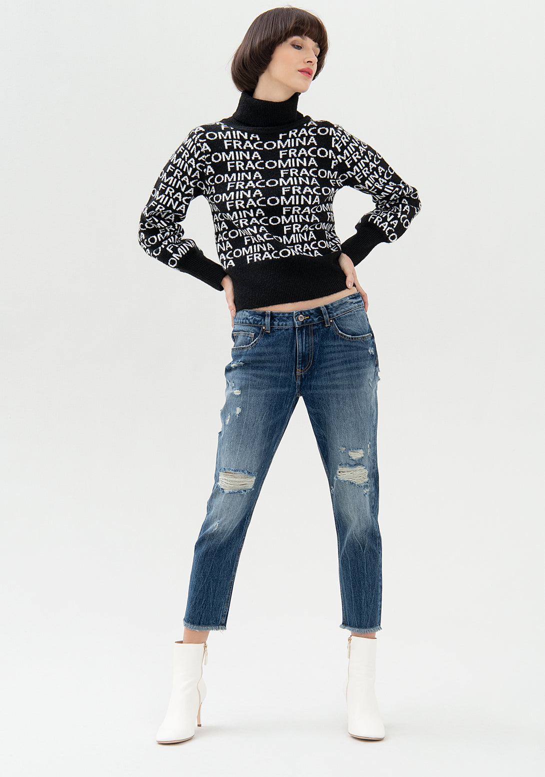 Jeans loose fit cropped made in denim with middle wash Fracomina FP21WV5001D400O1-437