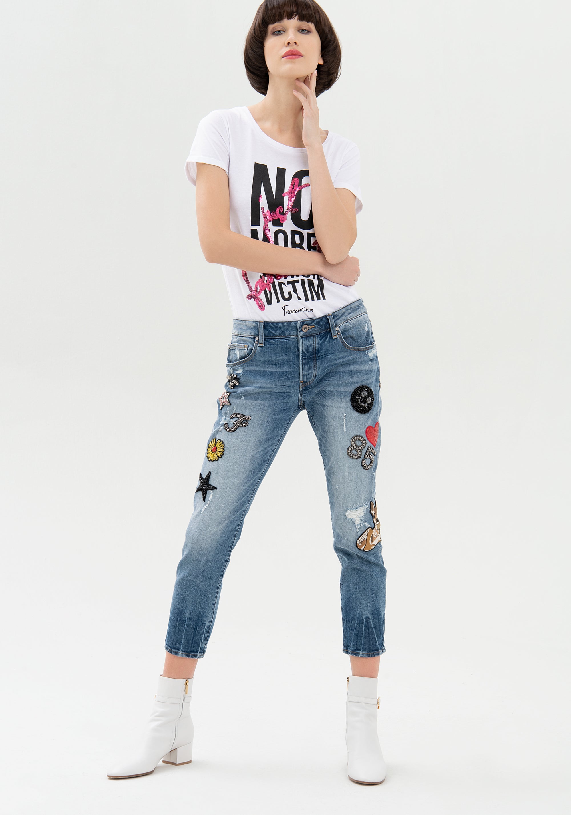 Jeans loose fit cropped made in denim with middle wash Fracomina FP21WV5001D40103-428