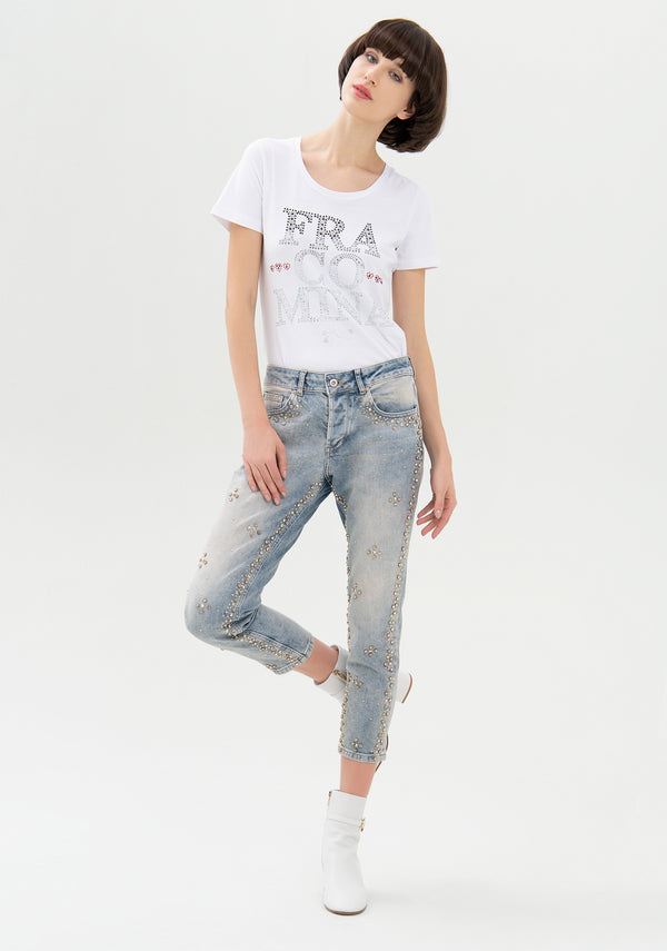 Jeans loose fit cropped made in denim with bleached wash Fracomina FP21WV5001D40902-B06