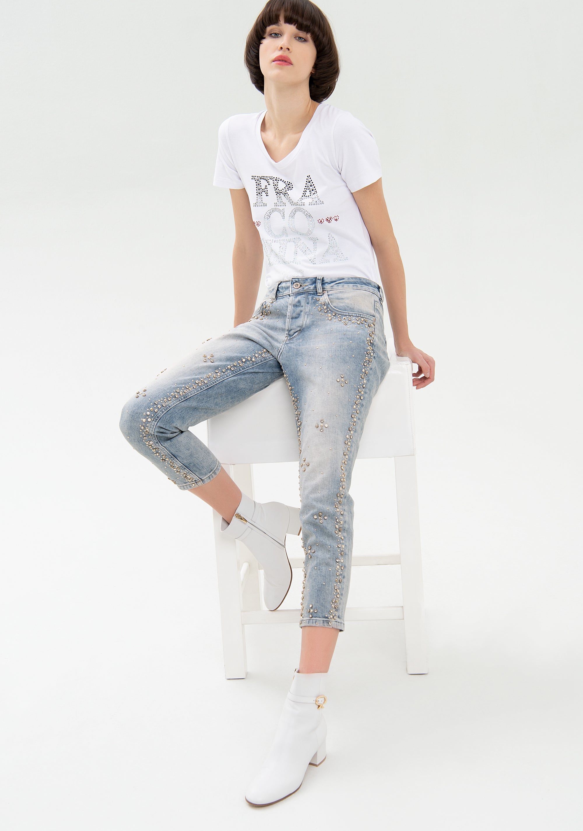 Jeans loose fit cropped made in denim with bleached wash Fracomina FP21WV5001D40902-B06_03