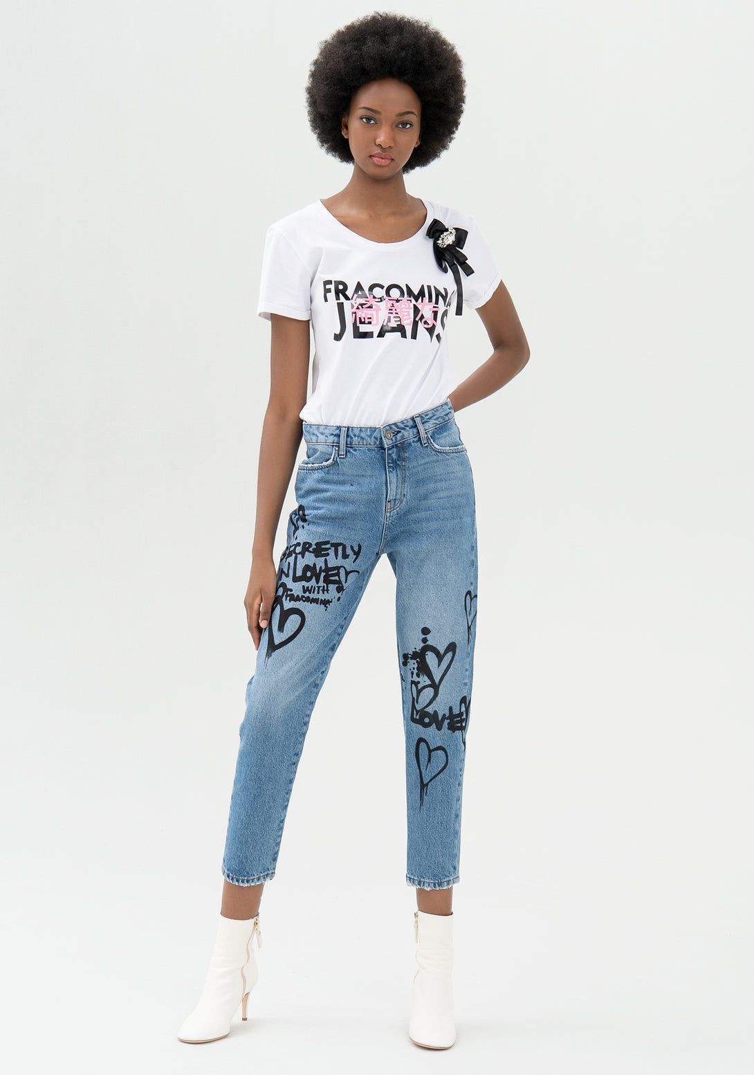 Jeans loose fit cropped made in denim with light wash Fracomina FP21WV5002D40003-274