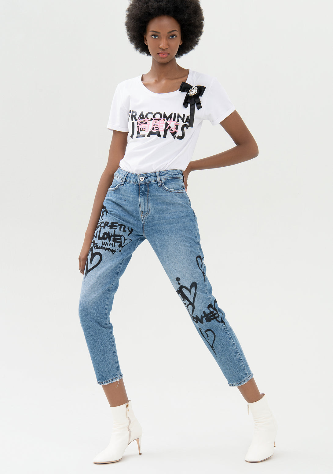 Jeans loose fit cropped made in denim with light wash