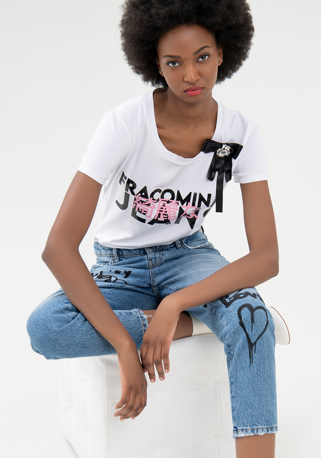 Jeans loose fit cropped made in denim with light wash