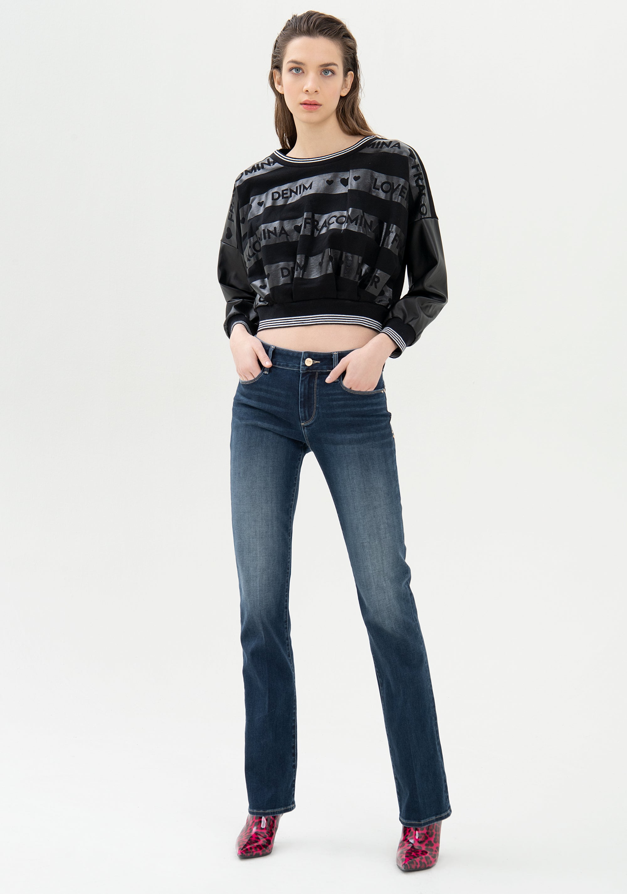 Jeans bootcut with push-up effect made in stretch denim with dark wash Fracomina FP21WV8021D40801-117