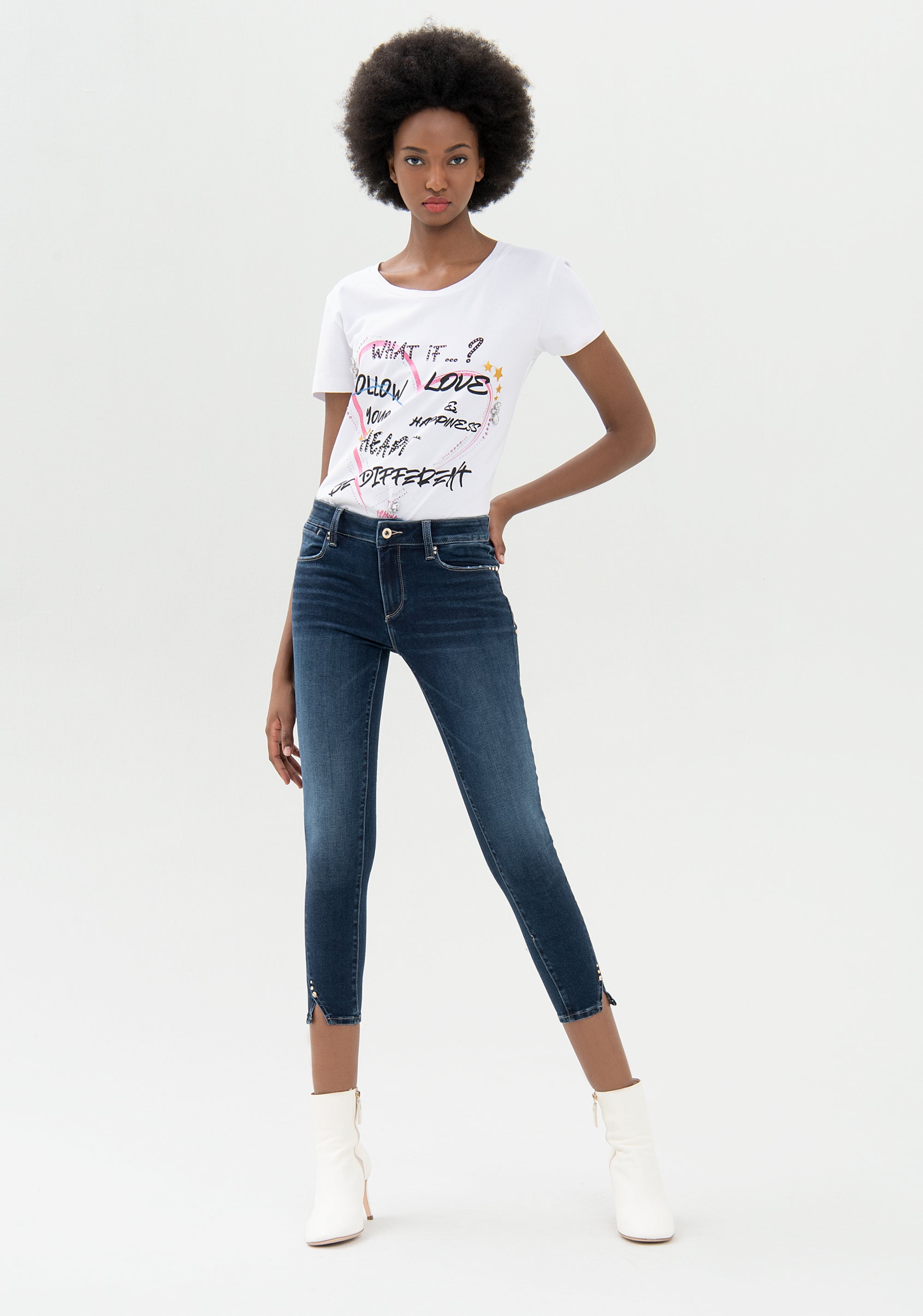 Jeans cropped with push-up effect made in denim with stone wash Fracomina FP21WV9002D40801-B03