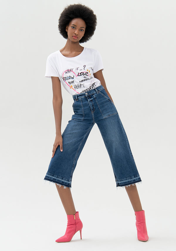 Culotte jeans cropped made in denim with middle wash Fracomina FP21WVB001D40101-257