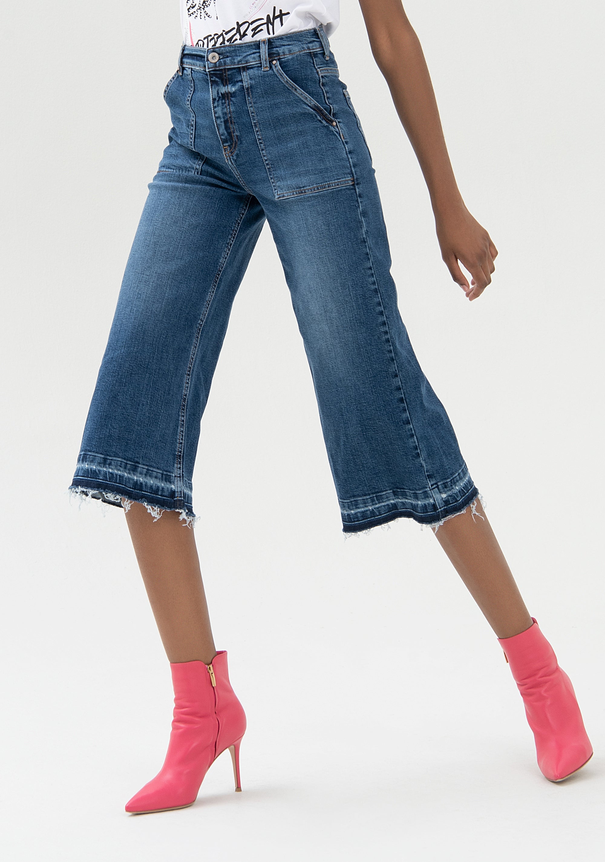 Culotte jeans cropped made in denim with middle wash Fracomina FP21WVB001D40101-257_02