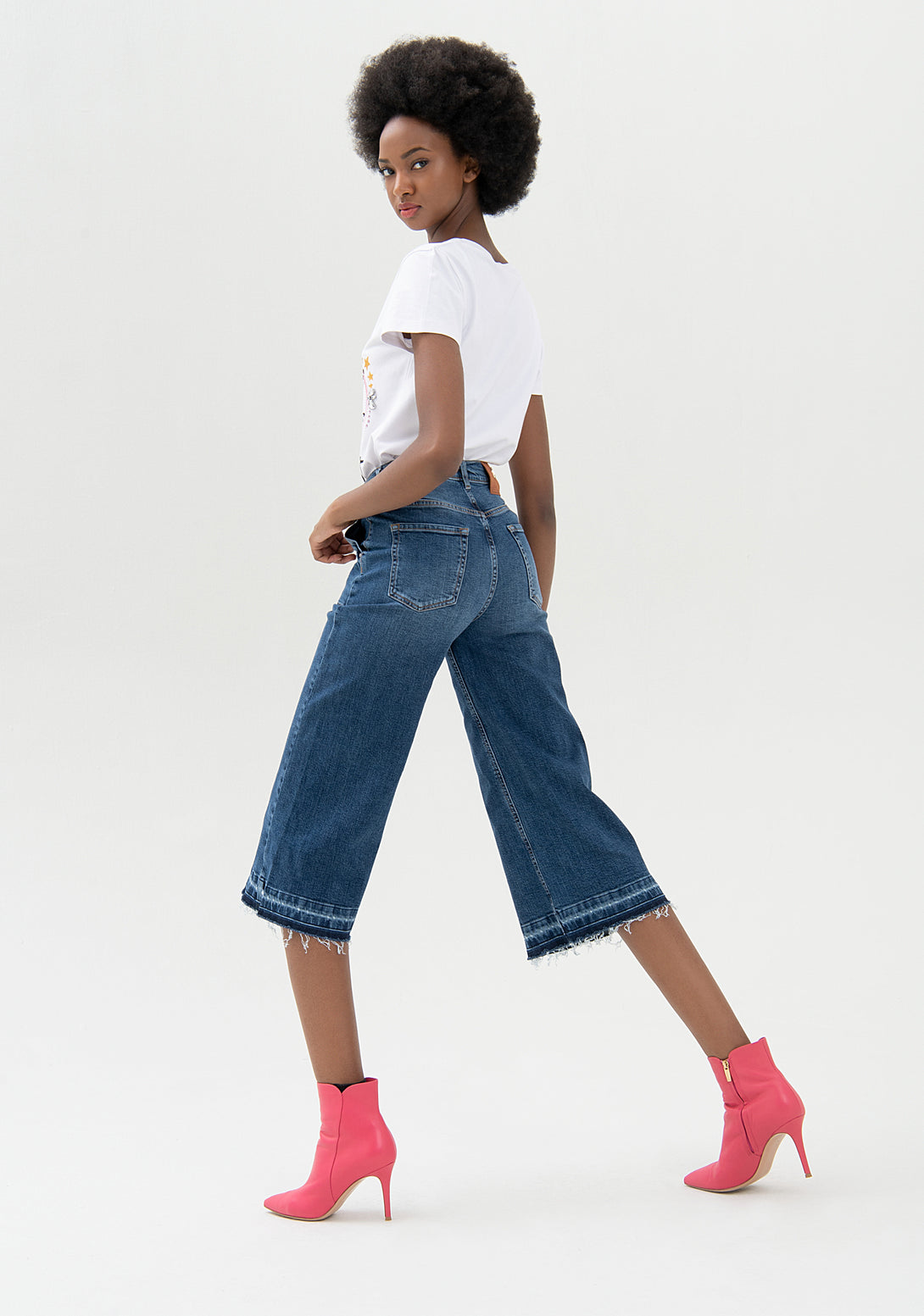 Culotte jeans cropped made in denim with middle wash