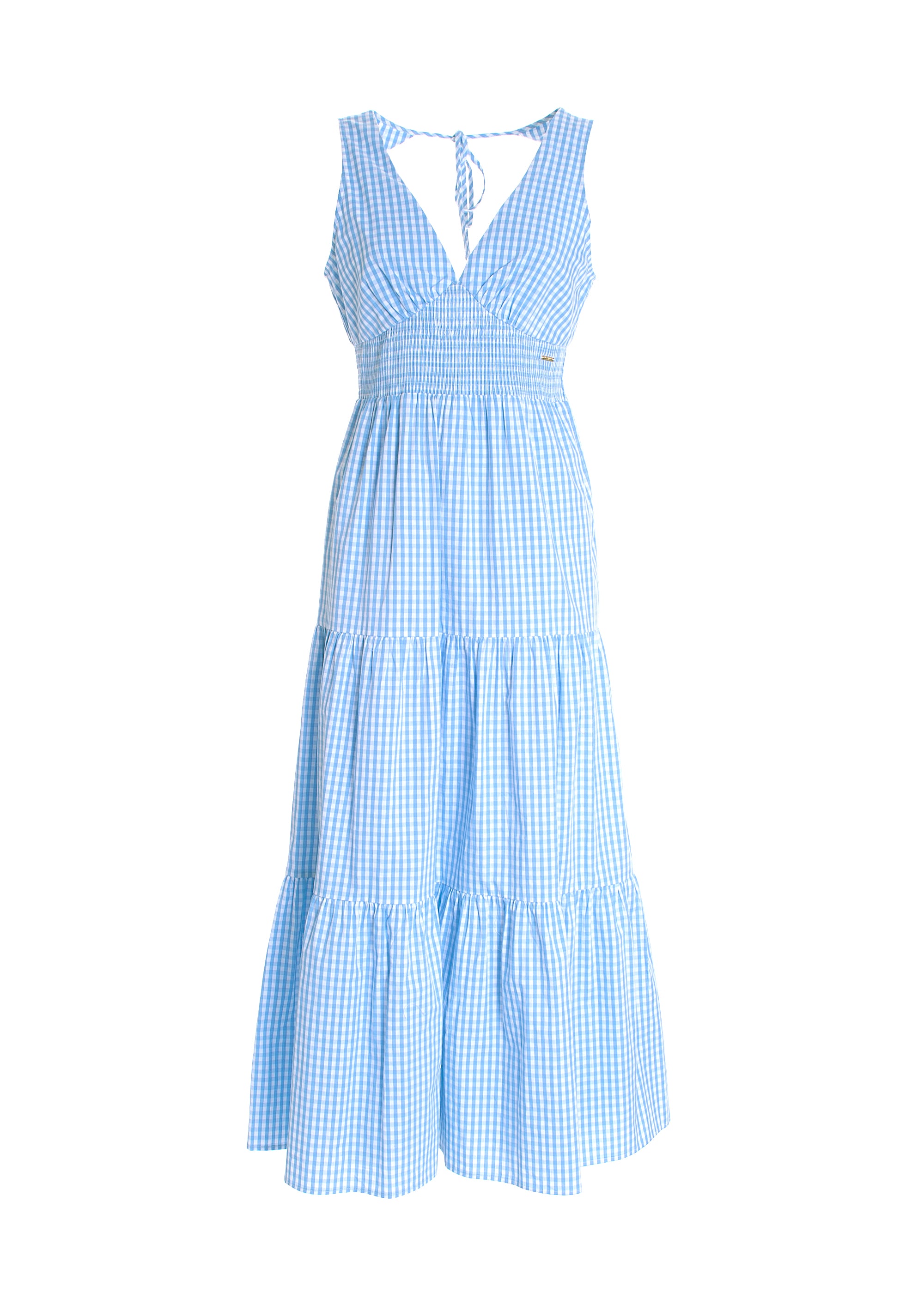 Long dress with no sleeves made in vichy cotton Fracomina FP22SD3019W403R2-M02_6