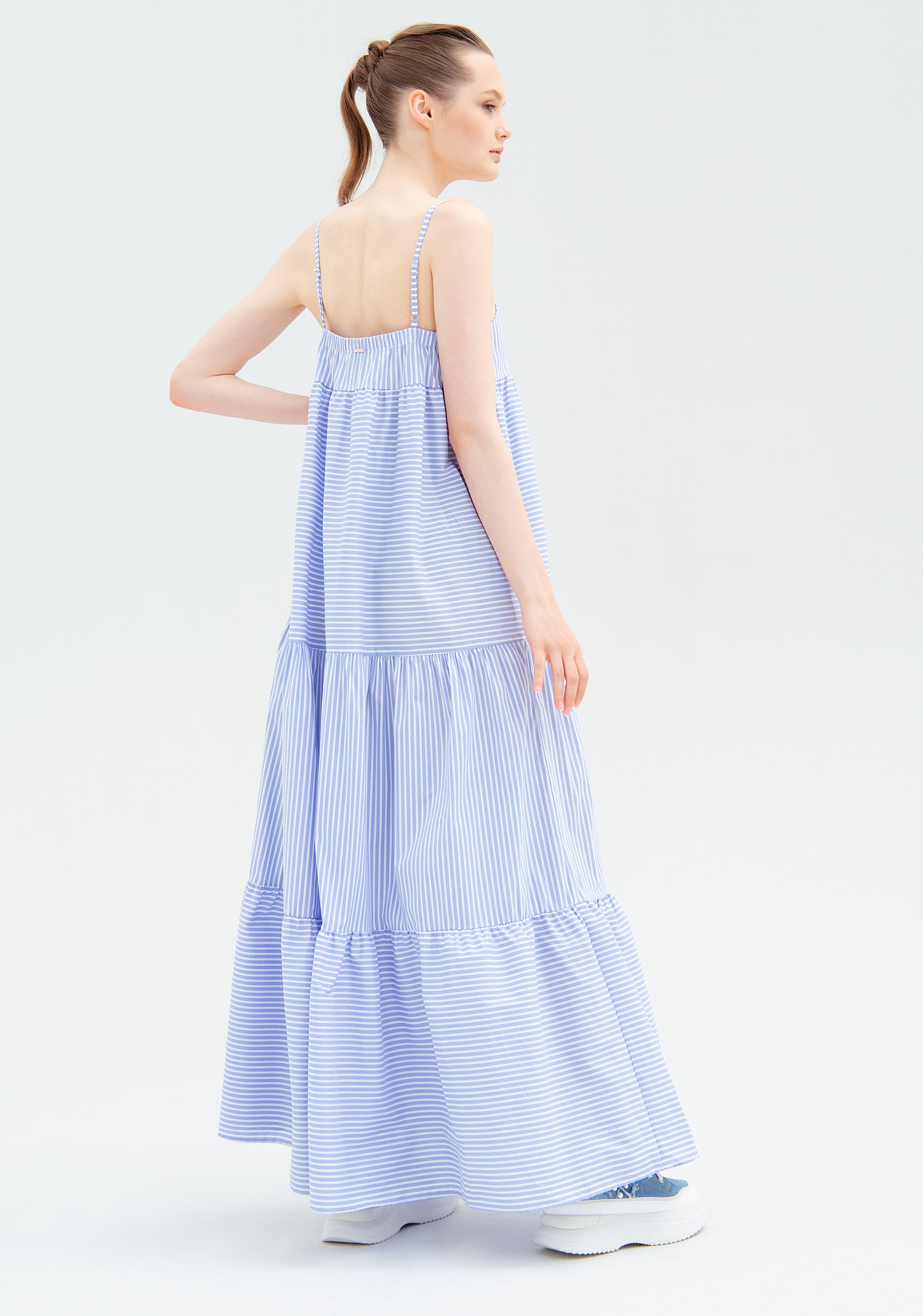 Dress with no sleeves made in striped cotton Fracomina FP22SD3025W520N8-M02_3