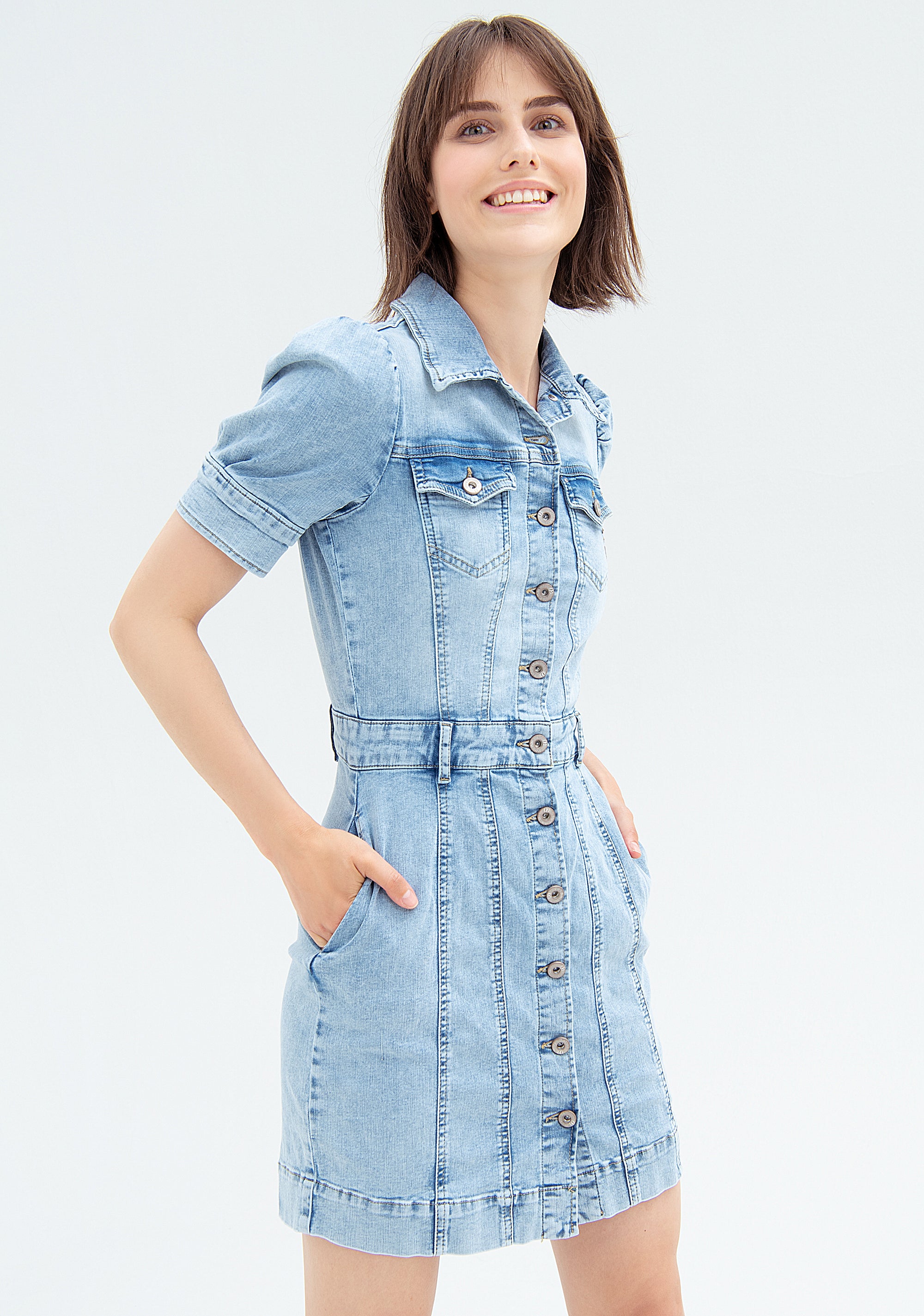 Chemisier dress tight fit made in denim with bleached wash Fracomina FP22SD4002D420P1-D34_2