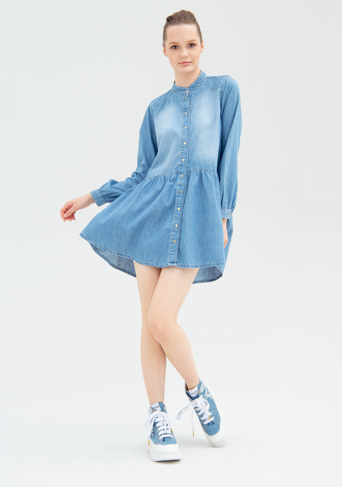 Chemisier dress with A-shape made in chambray Fracomina FP22SD4008D41702-602