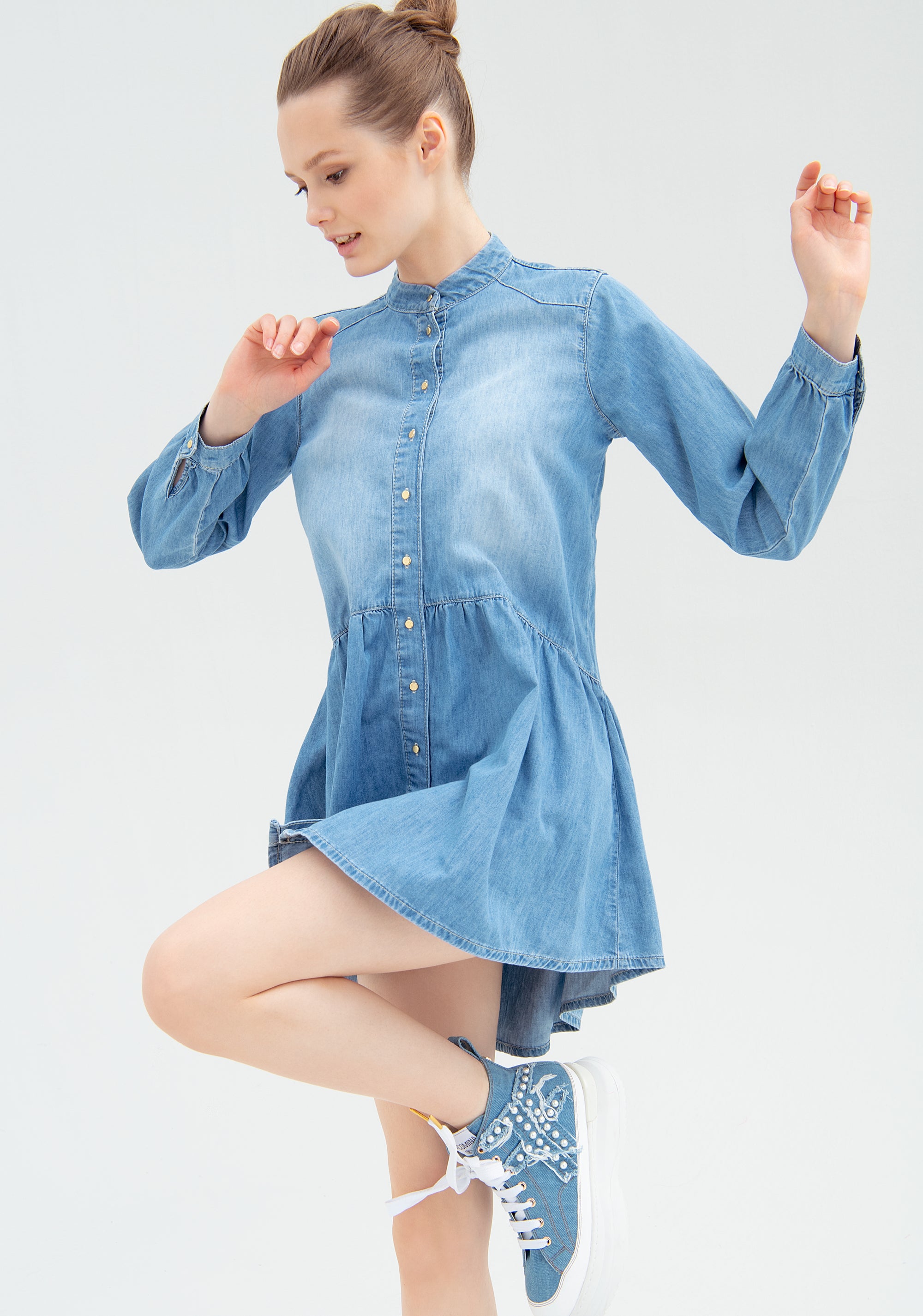 Chemisier dress with A-shape made in chambray Fracomina FP22SD4008D41702-602_2