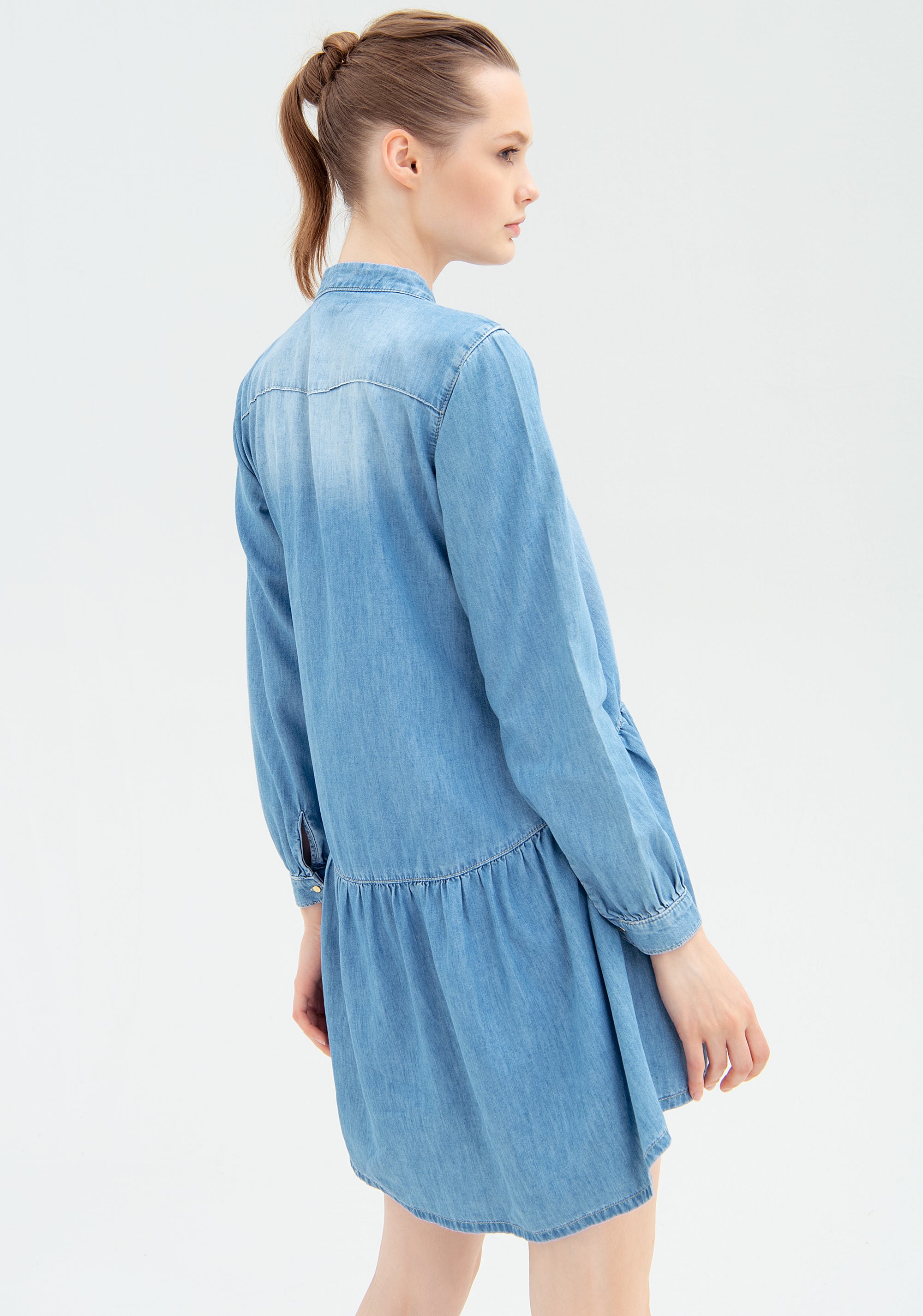 Chemisier dress with A-shape made in chambray Fracomina FP22SD4008D41702-602_4