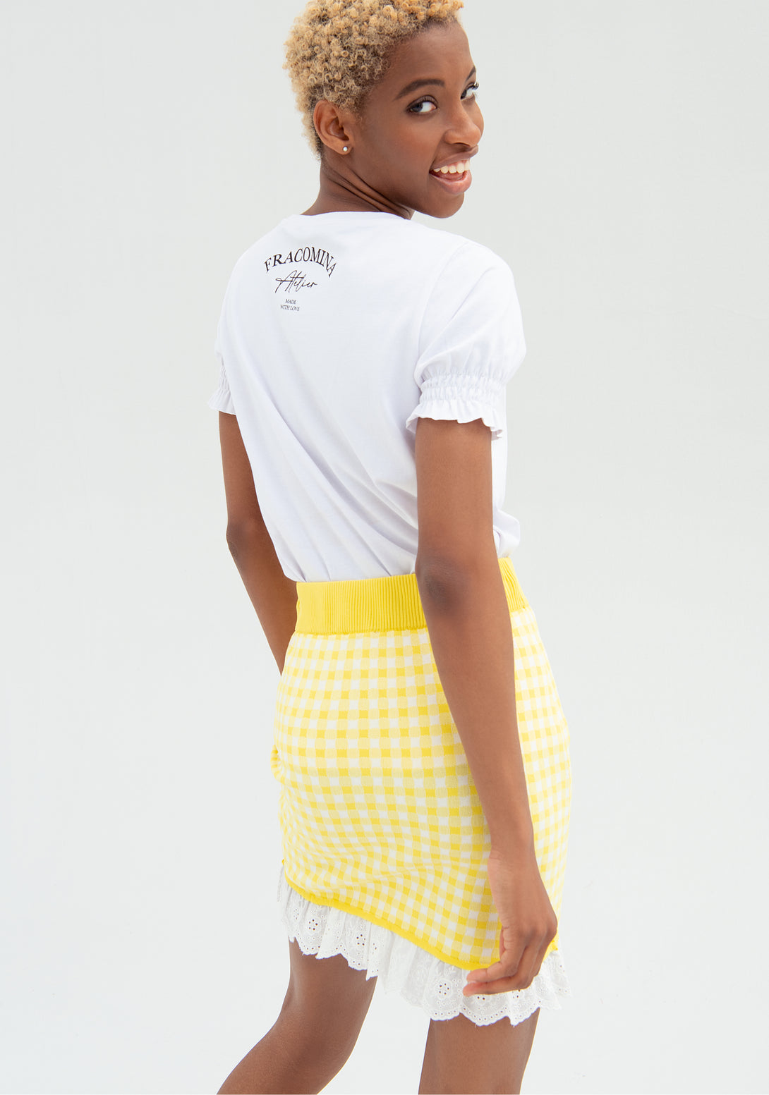 Mini sheath skirt with vichy pattern