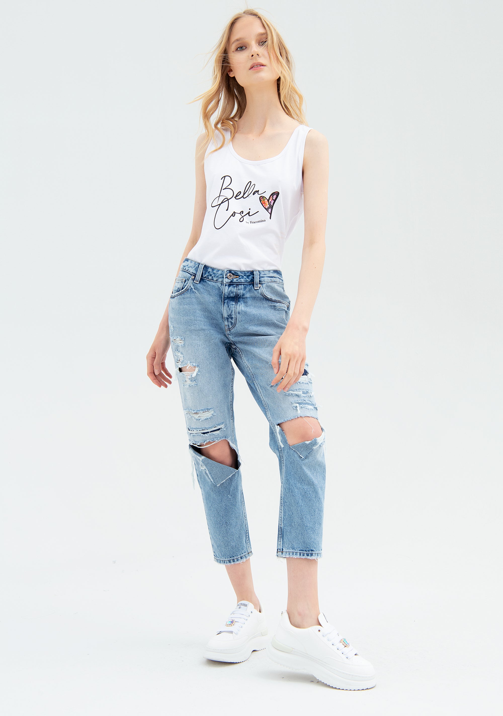 Jeans boyfriend fit cropped made in denim with light wash Fracomina FP22SV5001D419O1-437_9162445b-4683-4c78-949e-0d2d361fff9e