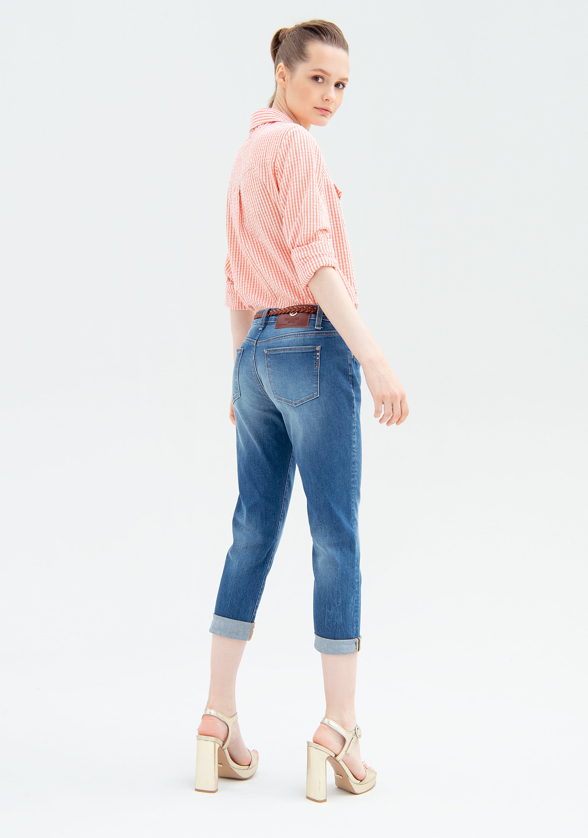 Jeans boyfriend fit cropped made in denim with middle wash Fracomina FP22SV5001D42002-130_5