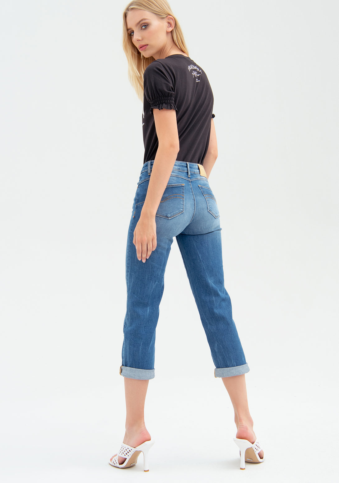 Jeans boyfriend fit cropped made in denim with middle wash