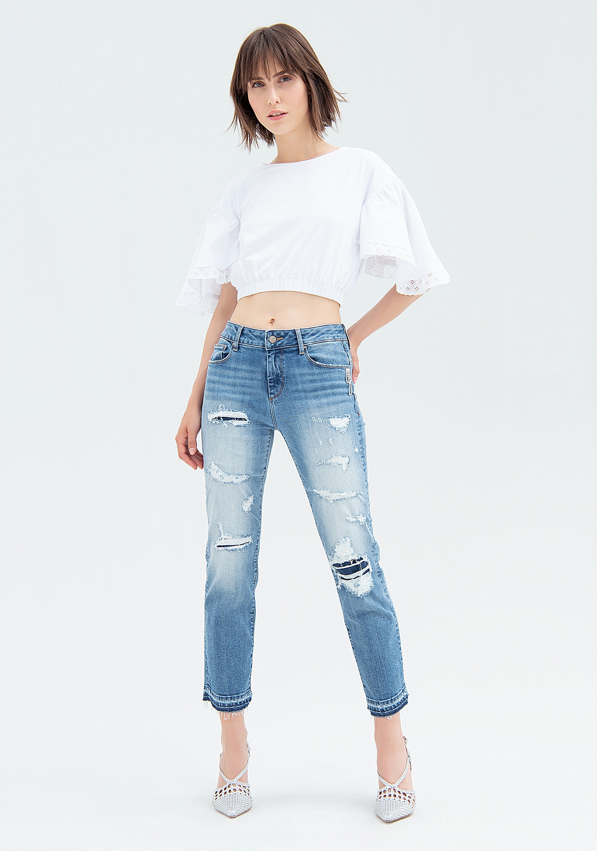 Jeans cropped made in denim with middle wash and push-up effect Fracomina FP22SV8011D42002-430