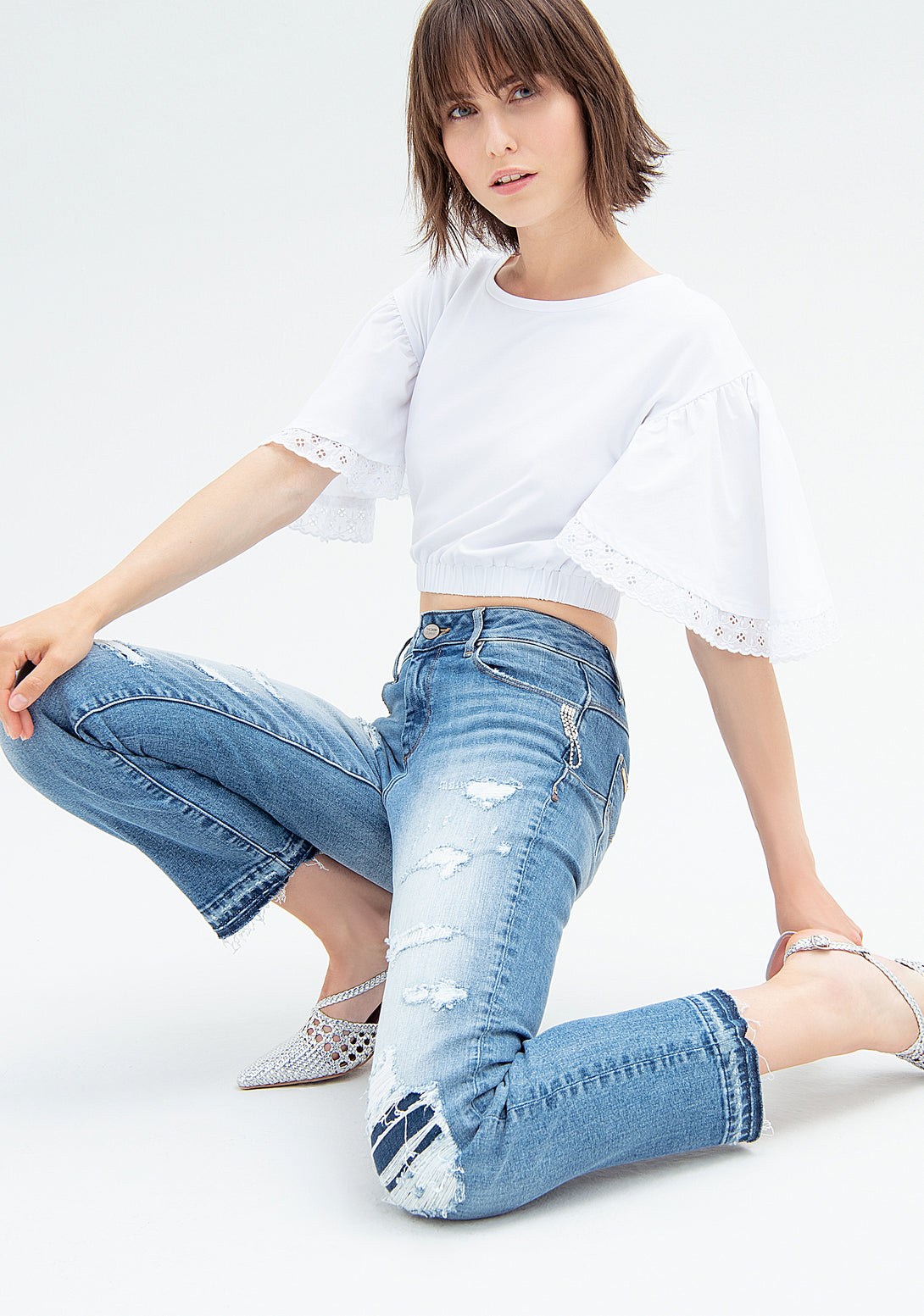 Jeans cropped made in denim with middle wash and push-up effect