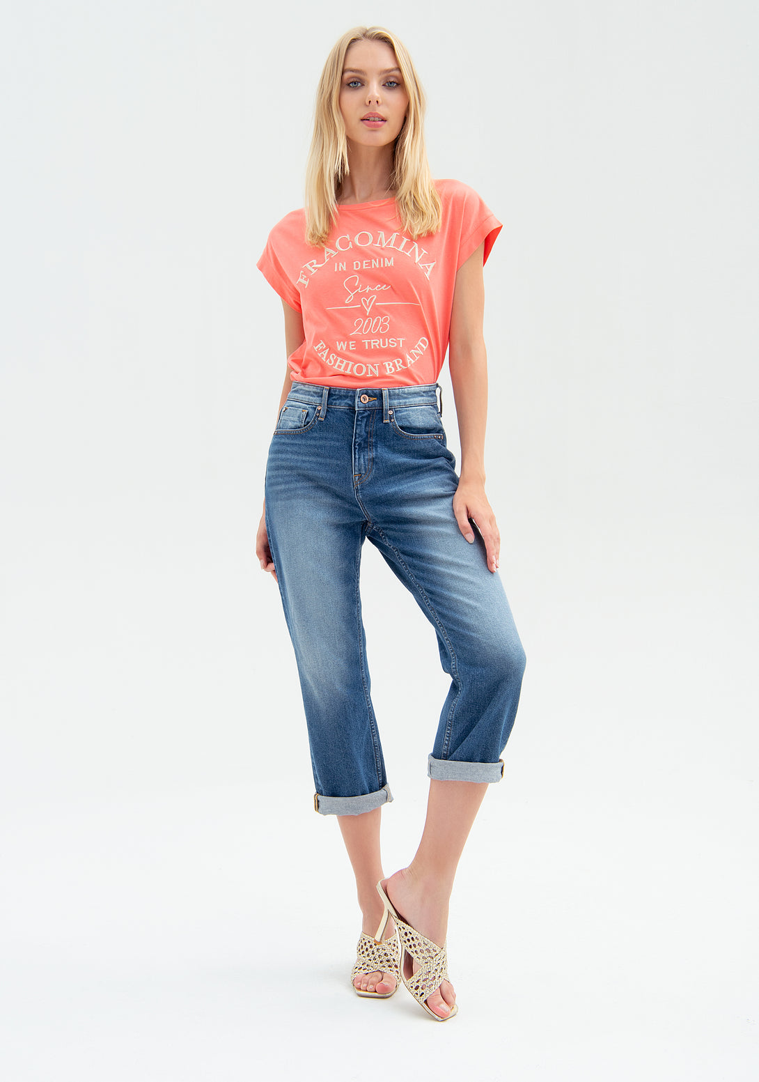 Jeans boyfriend fit cropped made in denim with middle wash Fracomina FP22SV9001D42093-349