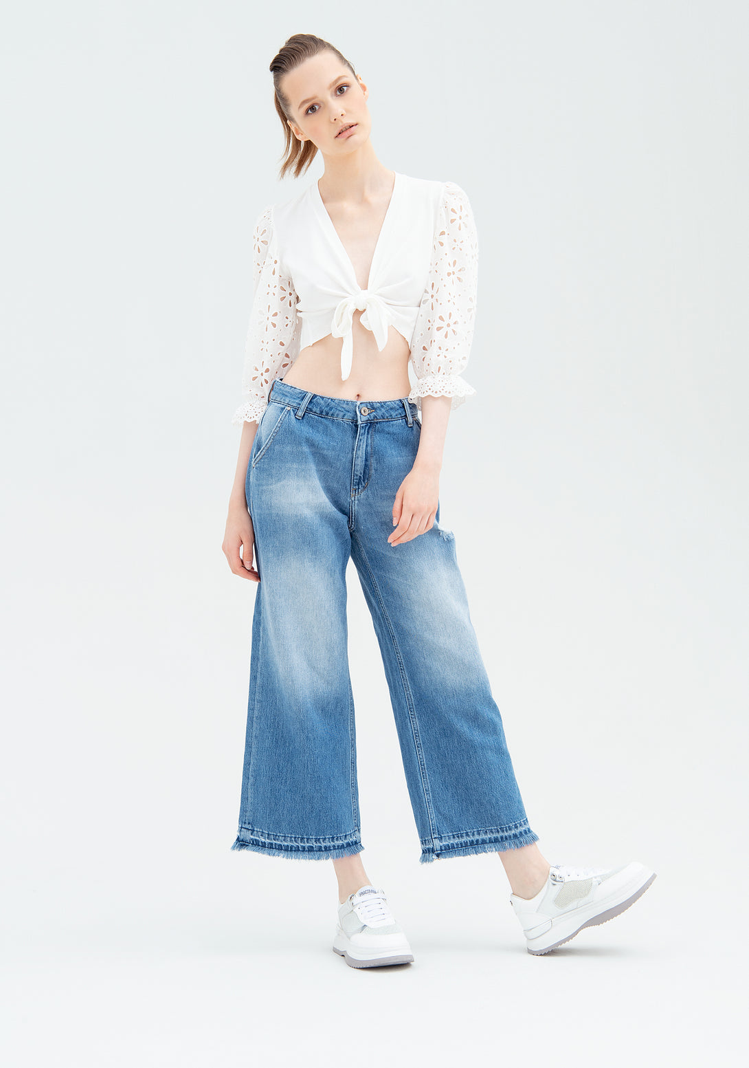 Culotte pant cropped made in denim with middle wash Fracomina FP22SV9004D419N7-883