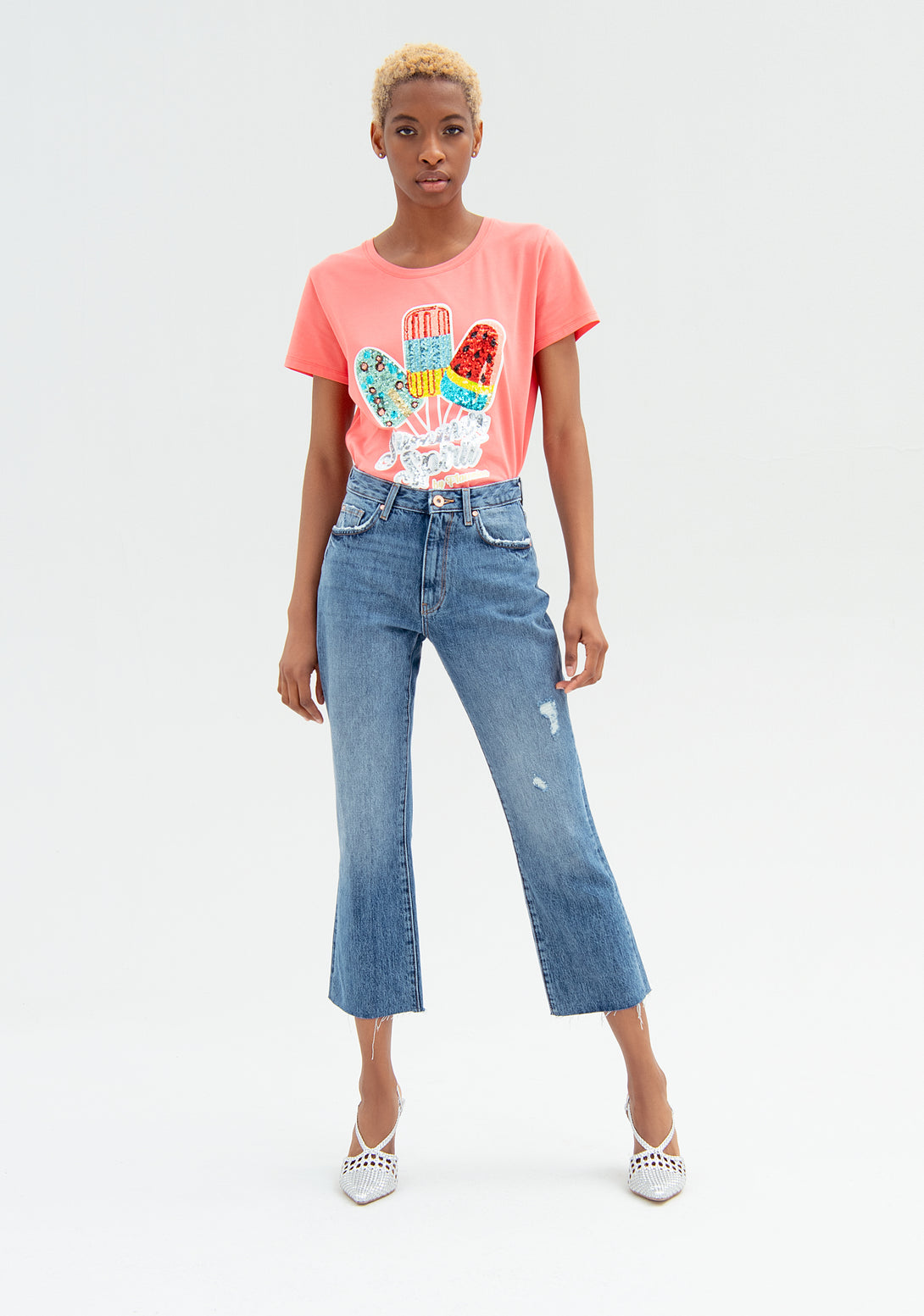 Jeans bootcut cropped made in denim with middle wash Fracomina FP22SV9005D427P2-A99