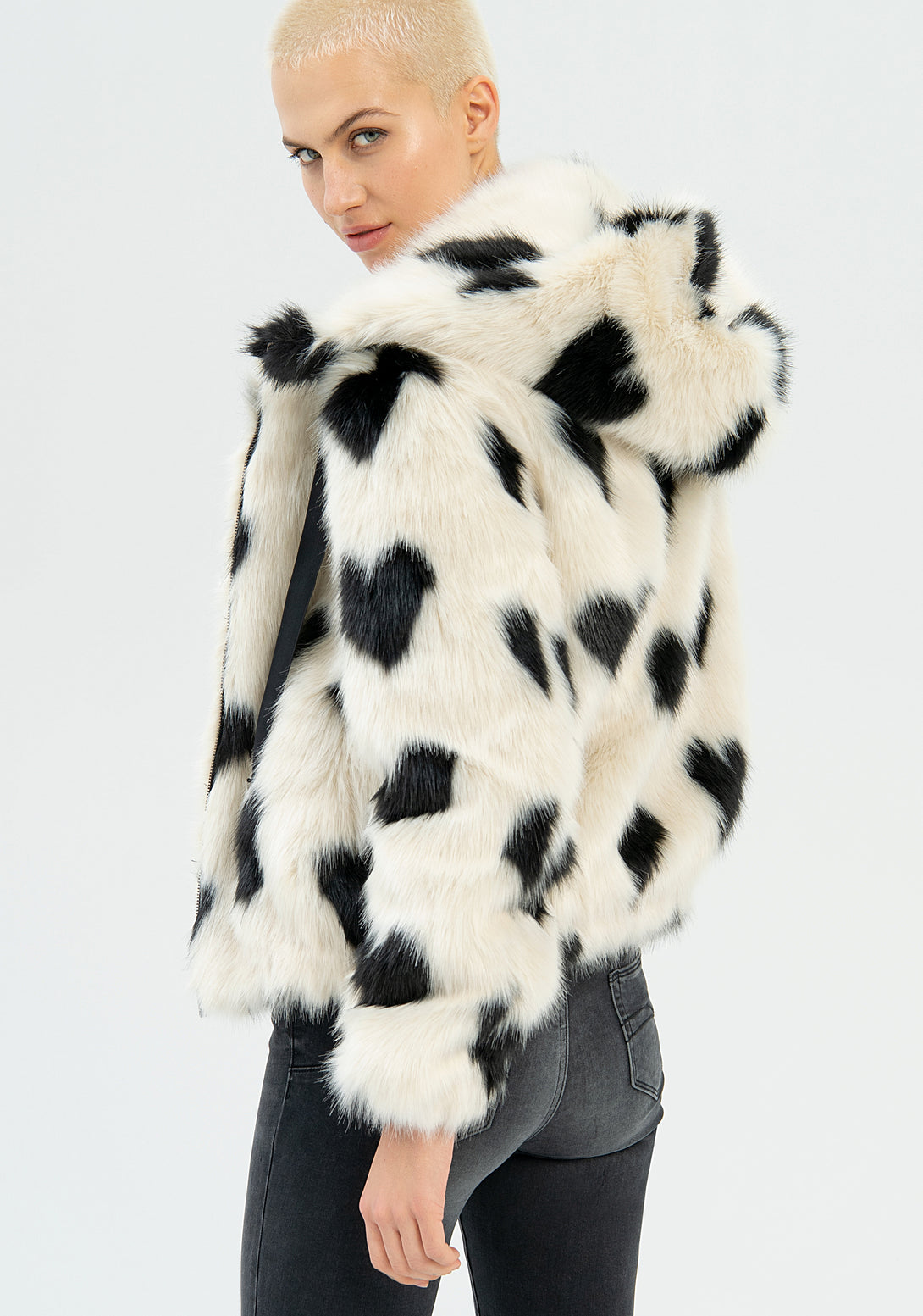 Jacket over fit made in eco fur with heart shape pattern Fracomina FP22WC4001W56301-109-4