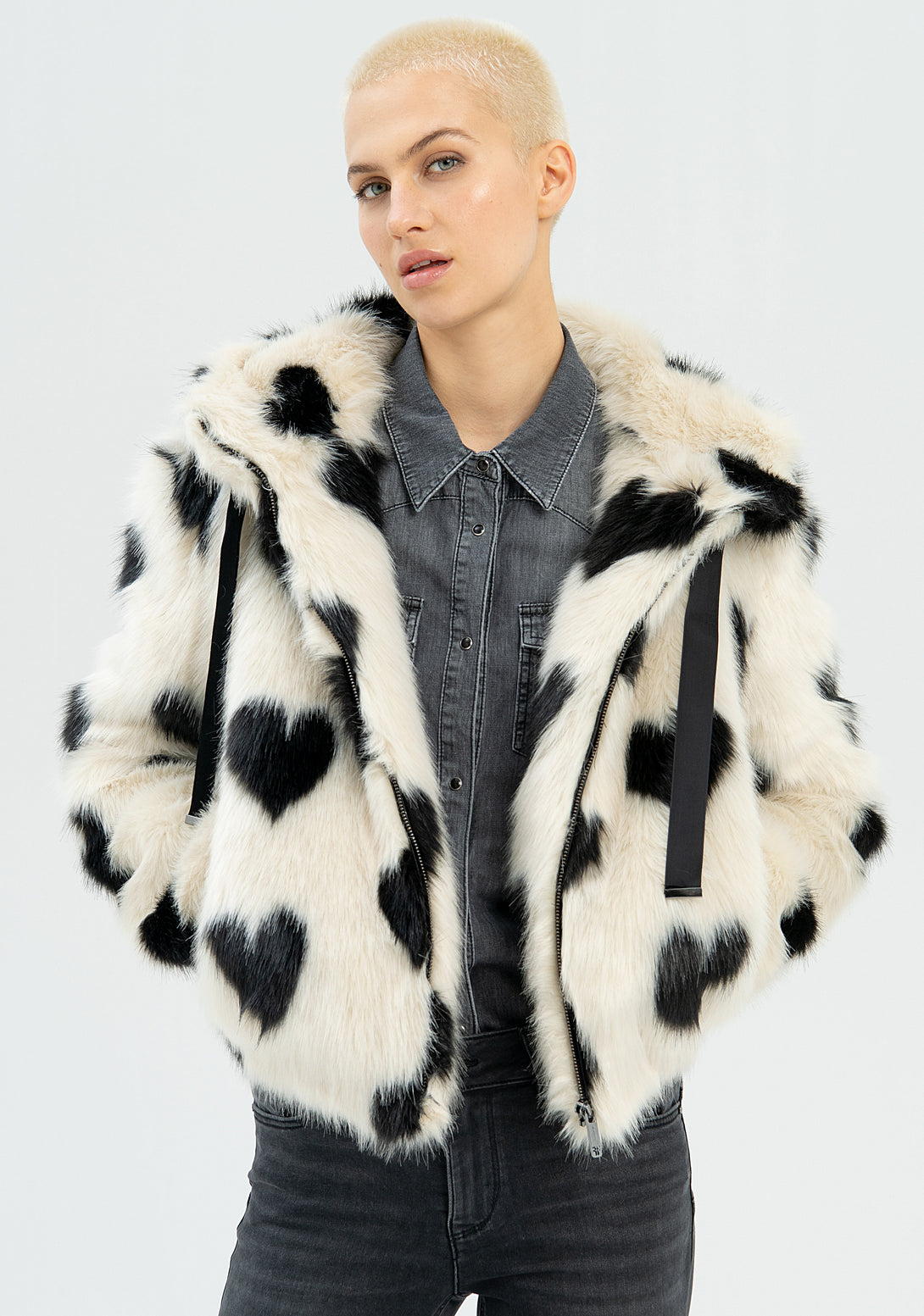 Jacket over fit made in eco fur with heart shape pattern Fracomina FP22WC4001W56301-109