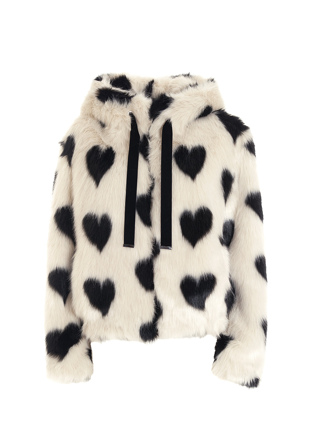 Jacket over fit made in eco fur with heart shape pattern