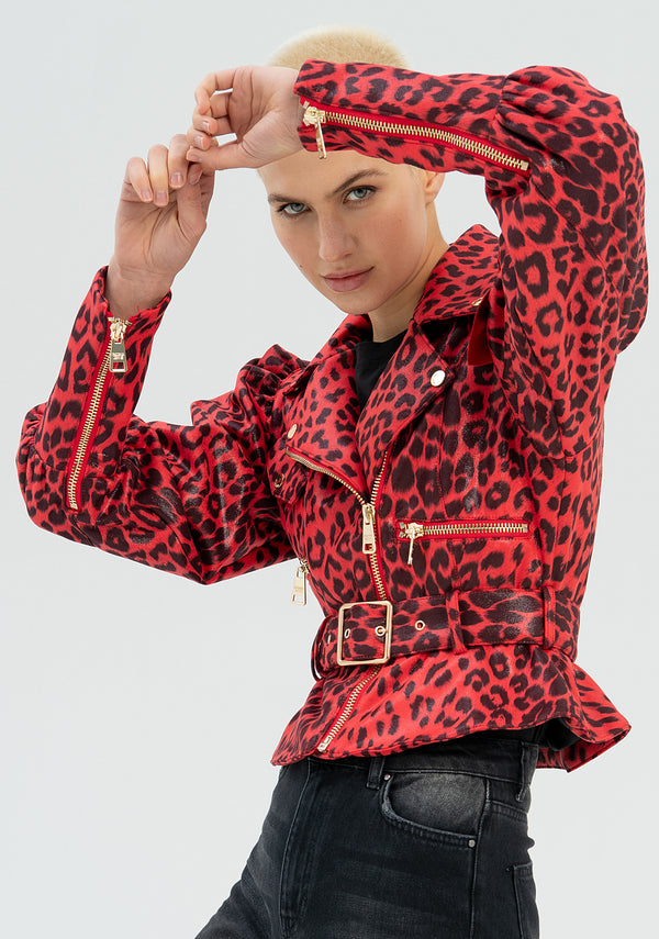 Jacket regular fit made in eco leather with animalier print Fracomina FP22WJ1001E41201-B40-4