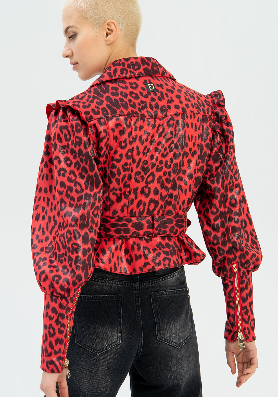 Jacket regular fit made in eco leather with animalier print Fracomina FP22WJ1001E41201-B40-5