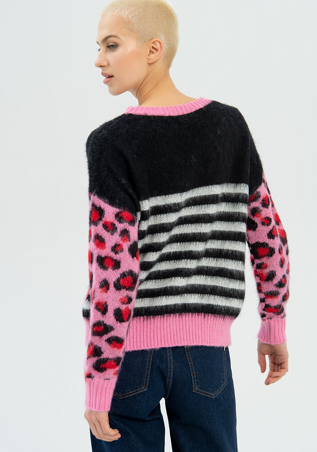 Knitwear over fit with stripes and animalier jacquard Fracomina FP22WT7014K441F8-210-3