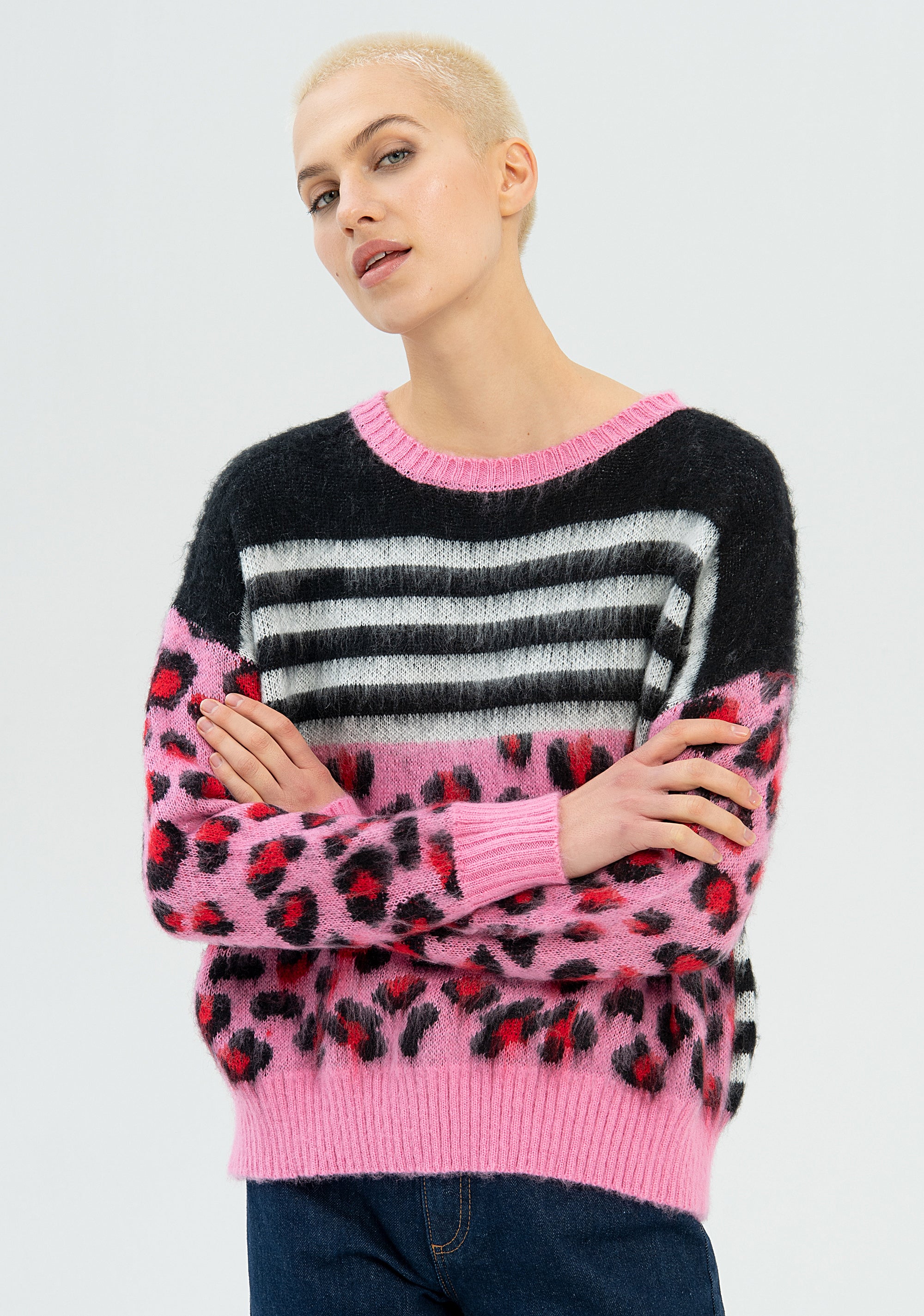 Knitwear over fit with stripes and animalier jacquard Fracomina FP22WT7014K441F8-210