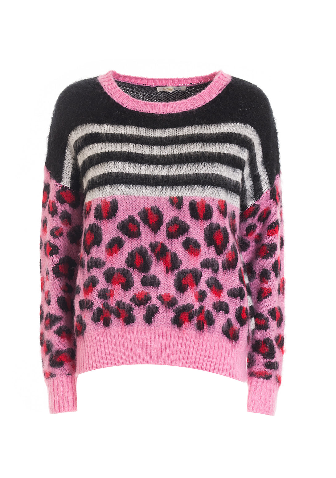 Knitwear over fit with stripes and animalier jacquard