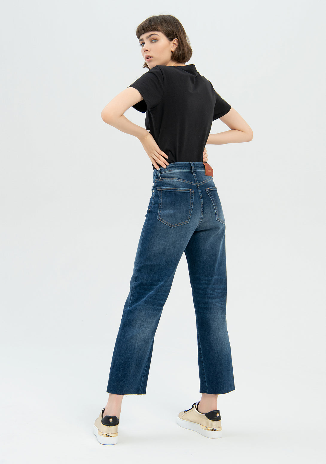 Jeans wide leg cropped made in denim with dark wash Fracomina FP22WV2006D40102-130-5